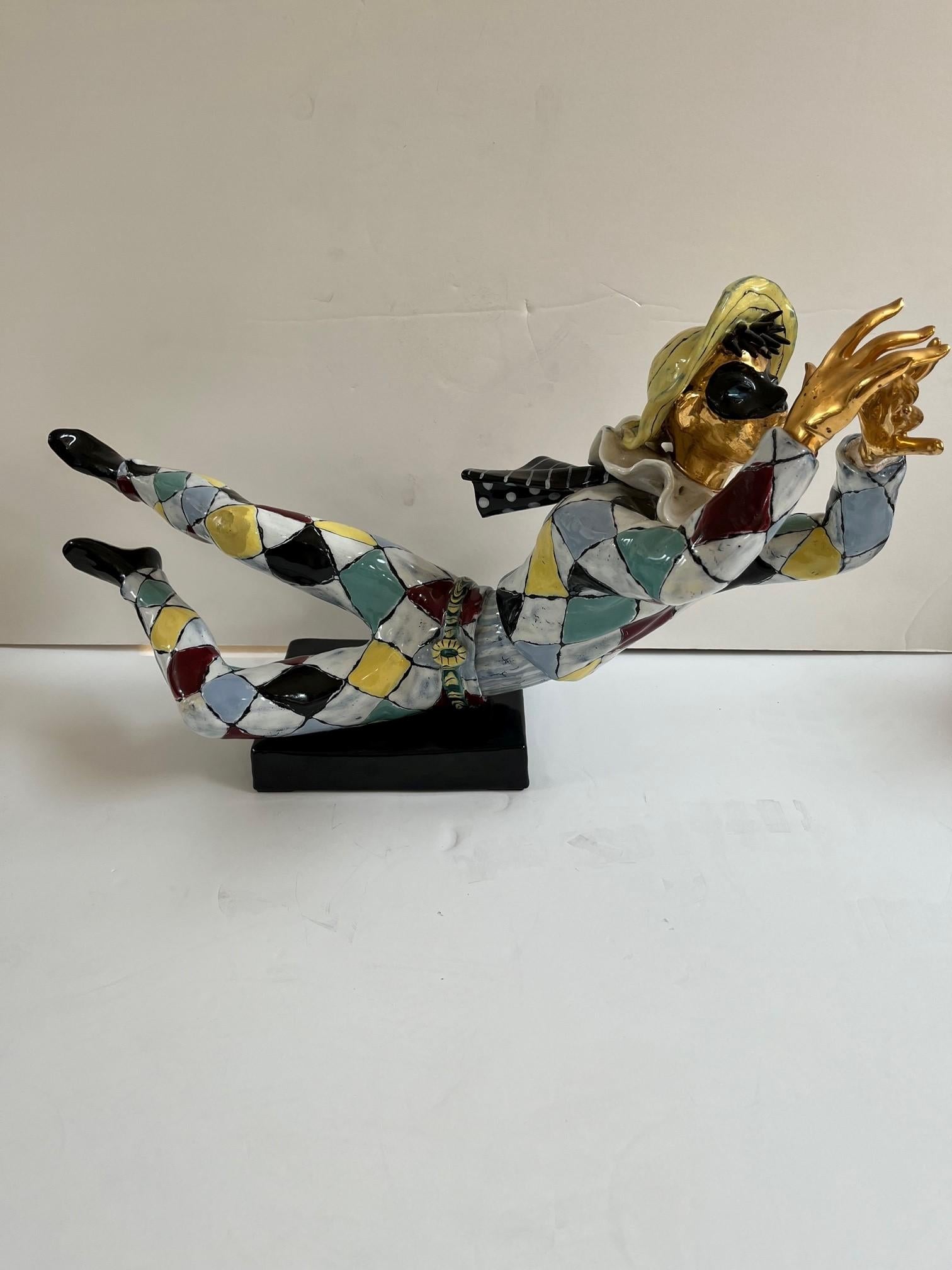 Vintage Italian Colorful Ceramic Harlequin Figure by Otello Rosa for San Polo For Sale 7