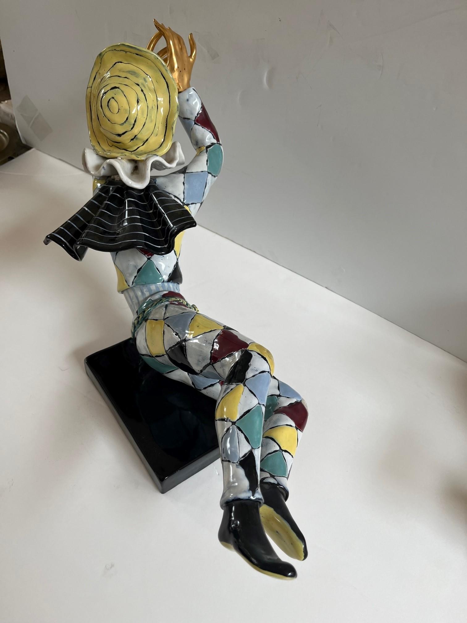 Figure arlequin en céramique colorée italienne d' Otello Rosa pour San Polo en vente 5