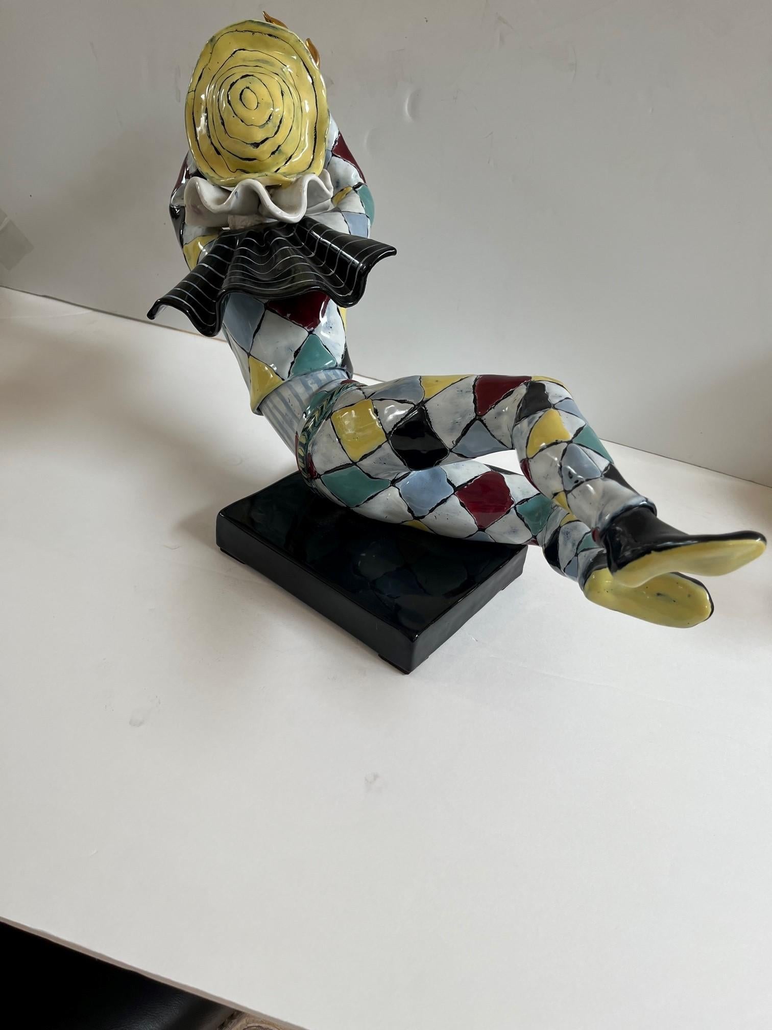 20th Century Vintage Italian Colorful Ceramic Harlequin Figure by Otello Rosa for San Polo For Sale