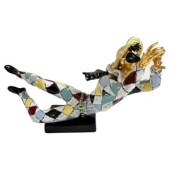 Figure arlequin en céramique colorée italienne d' Otello Rosa pour San Polo