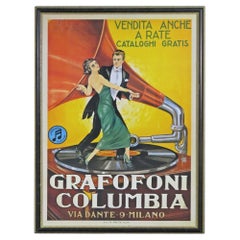 Vintage Italian Columbia Graphanola Milano Poster Advertising Framed