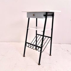 Midcentury Modern Console Table, Italian Iron & Wood, Brass Feet