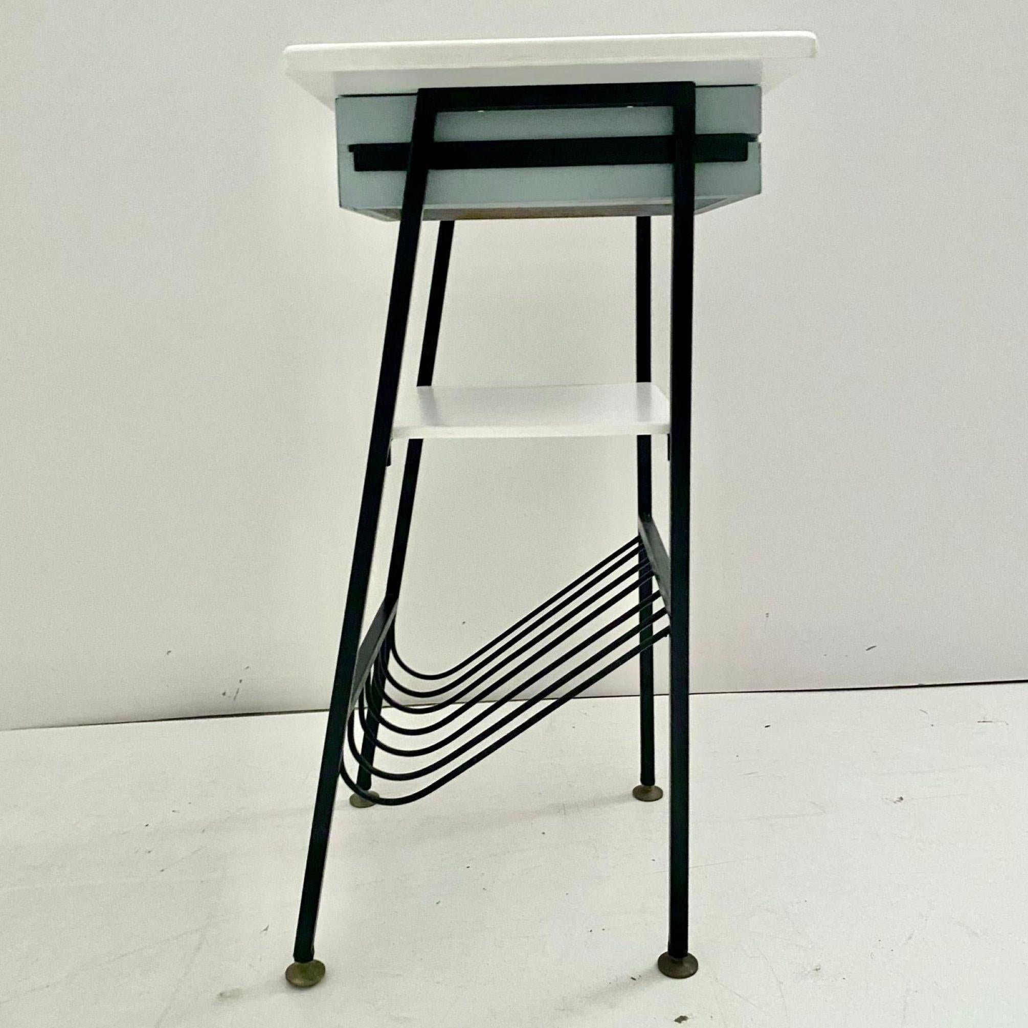 Midcentury Modern Console Table, Italian Iron 
Wood, Brass Feet For Sale