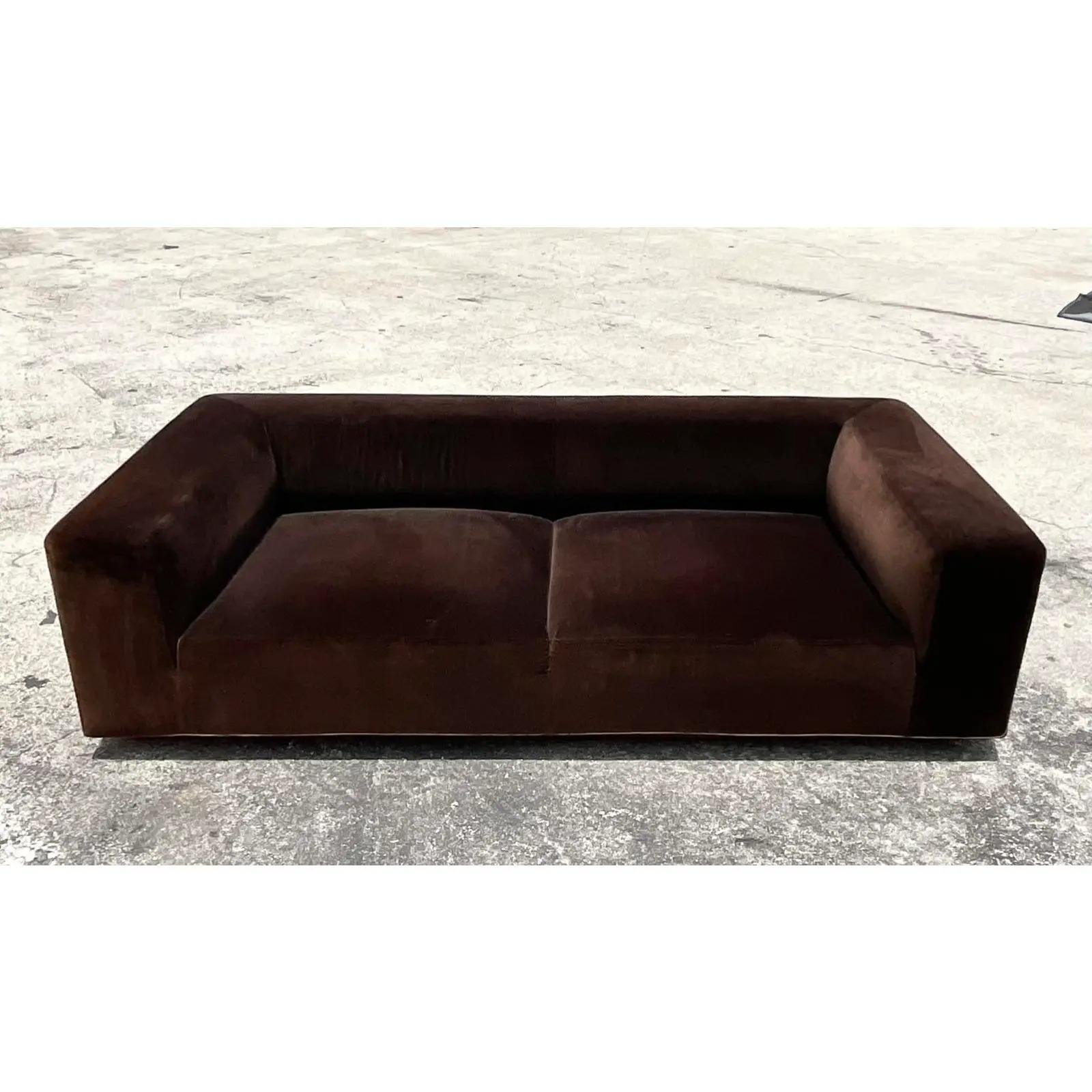 Vintage Italian Contemporary Arketipo Velvet Sofa In Good Condition In west palm beach, FL