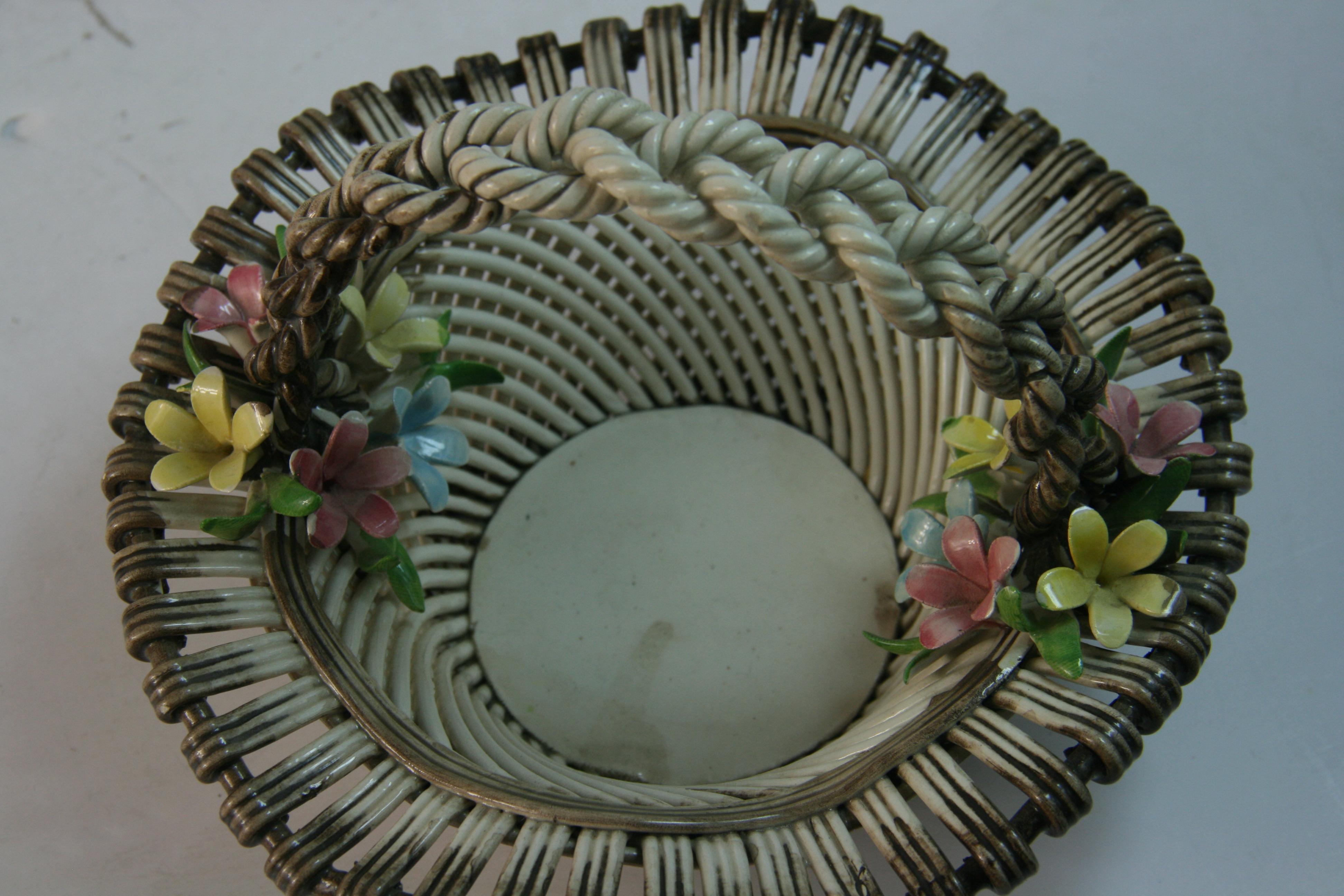 Vintage Italian CopoDiMonte Braided Porcelain Basket For Sale 6