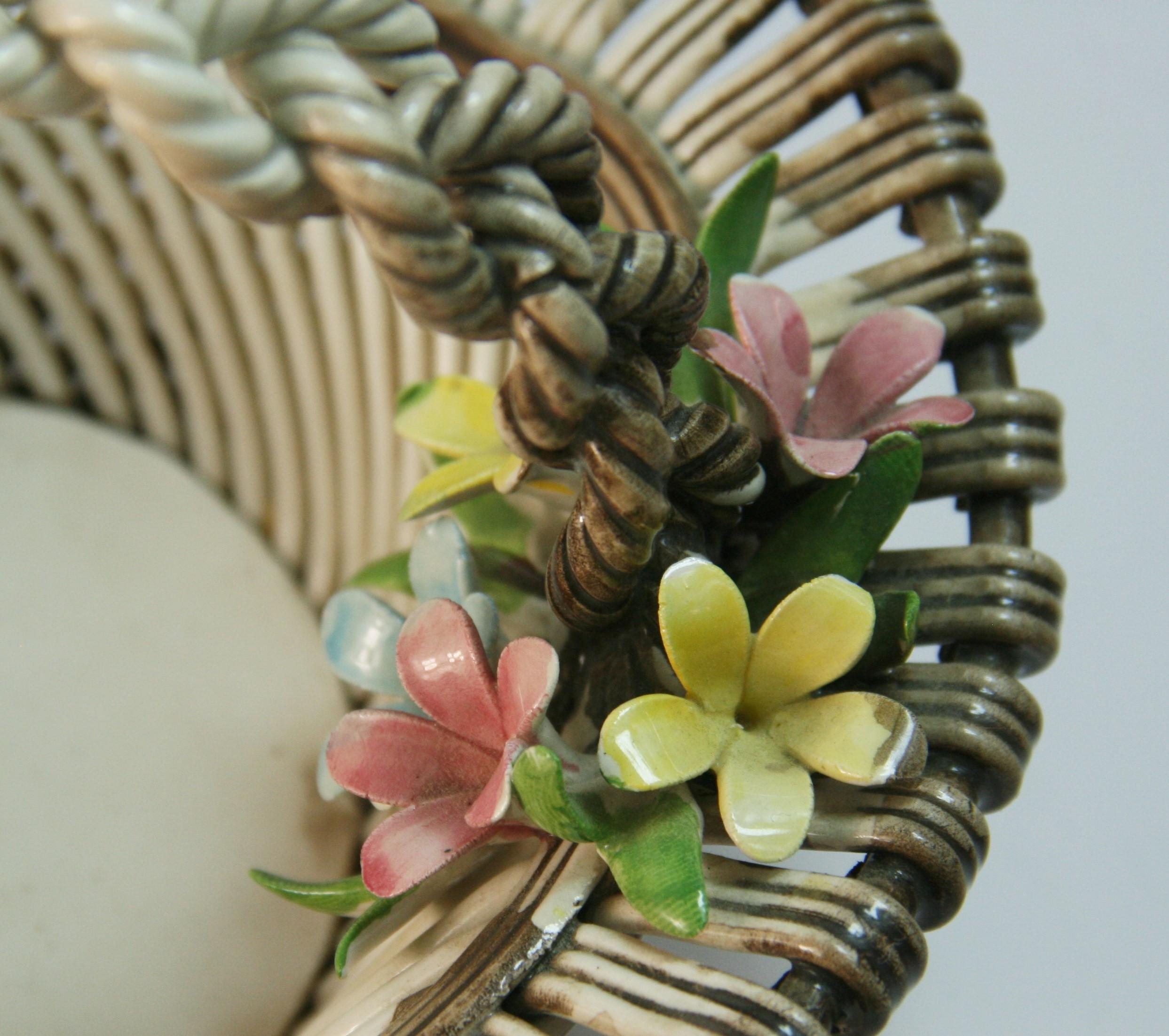 Vintage Italian CopoDiMonte Braided Porcelain Basket For Sale 7