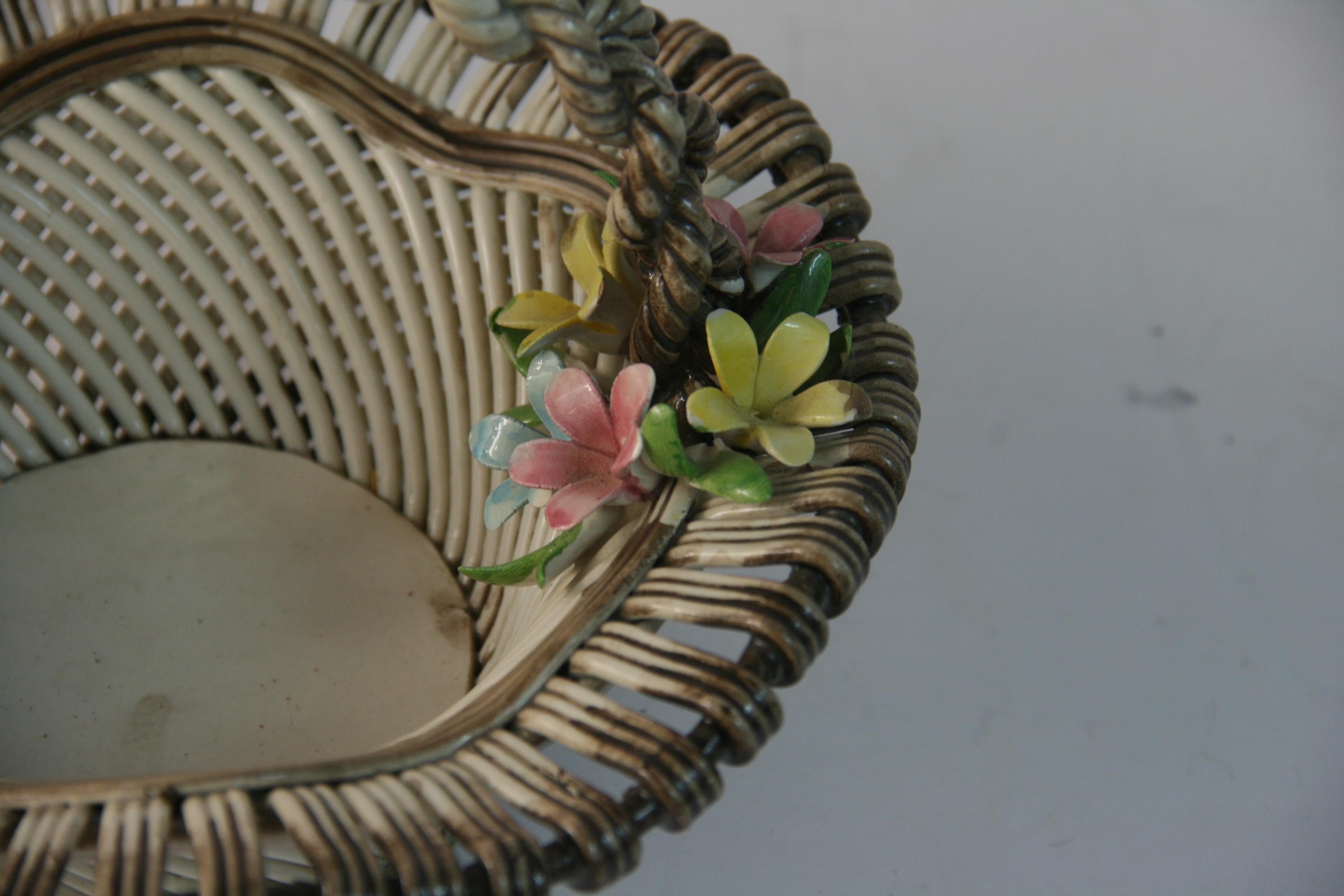 Mid-20th Century Vintage Italian CopoDiMonte Braided Porcelain Basket For Sale