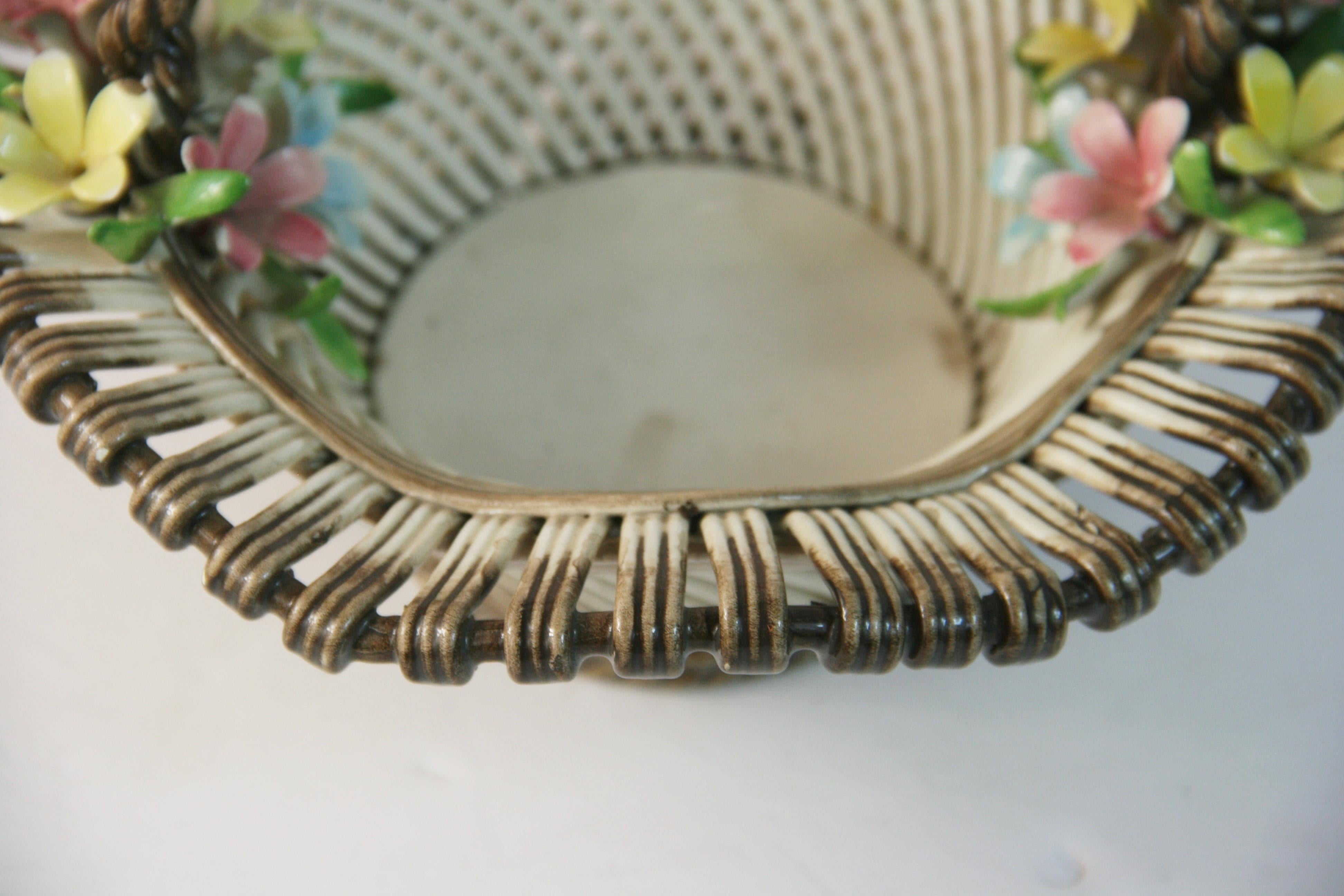 Vintage Italian CopoDiMonte Braided Porcelain Basket For Sale 1