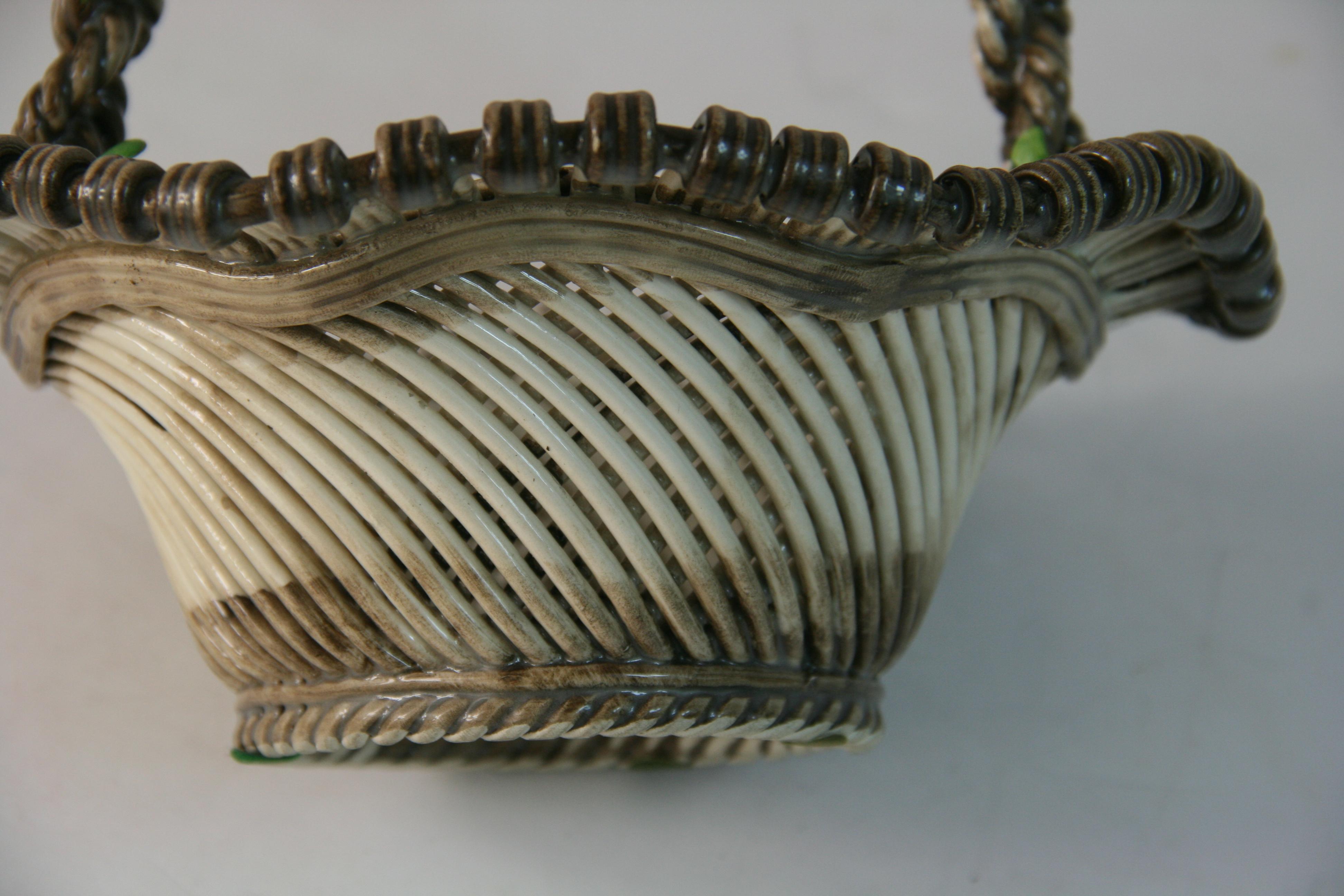 Vintage Italian CopoDiMonte Braided Porcelain Basket For Sale 2