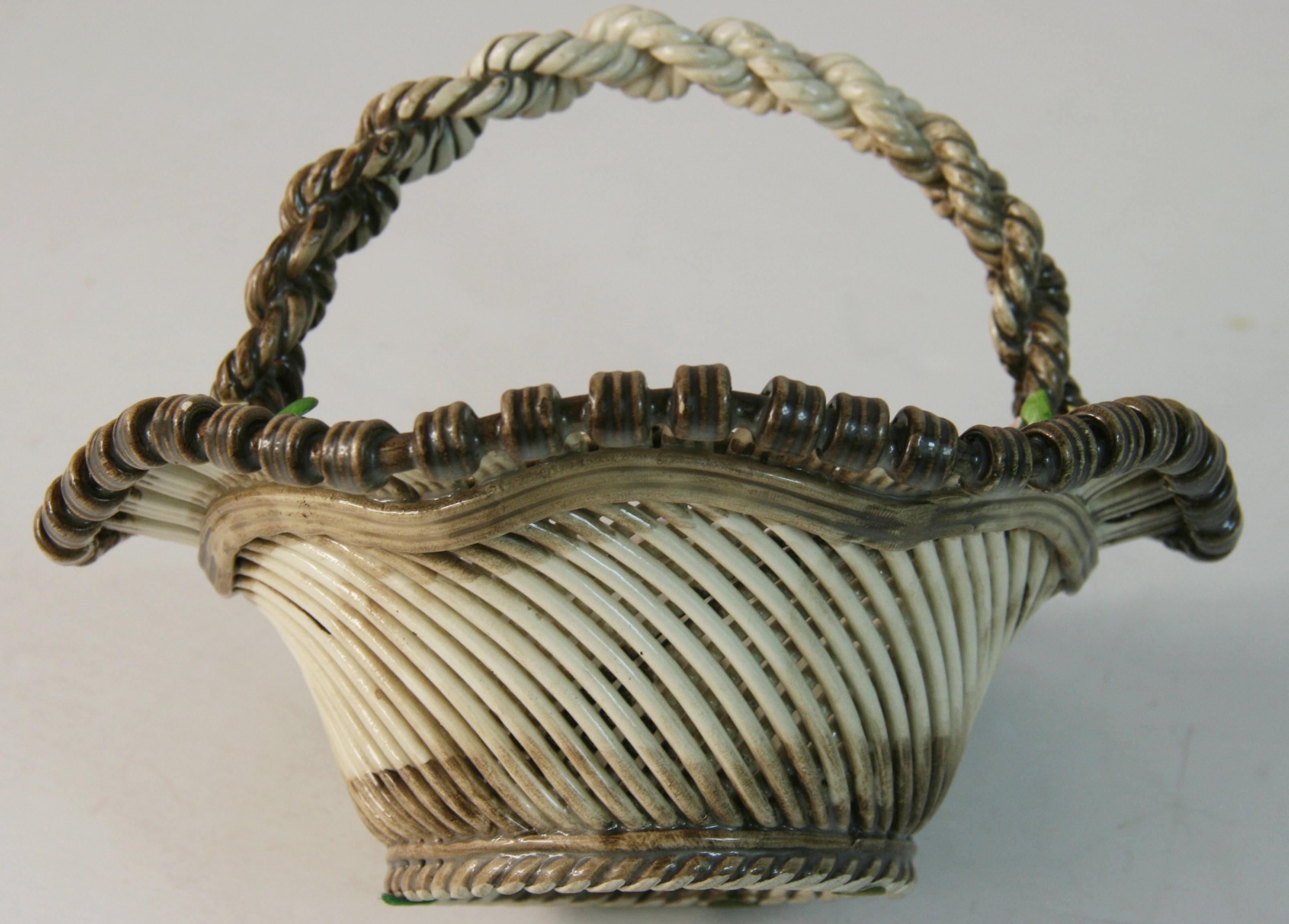 Vintage Italian CopoDiMonte Braided Porcelain Basket For Sale 3