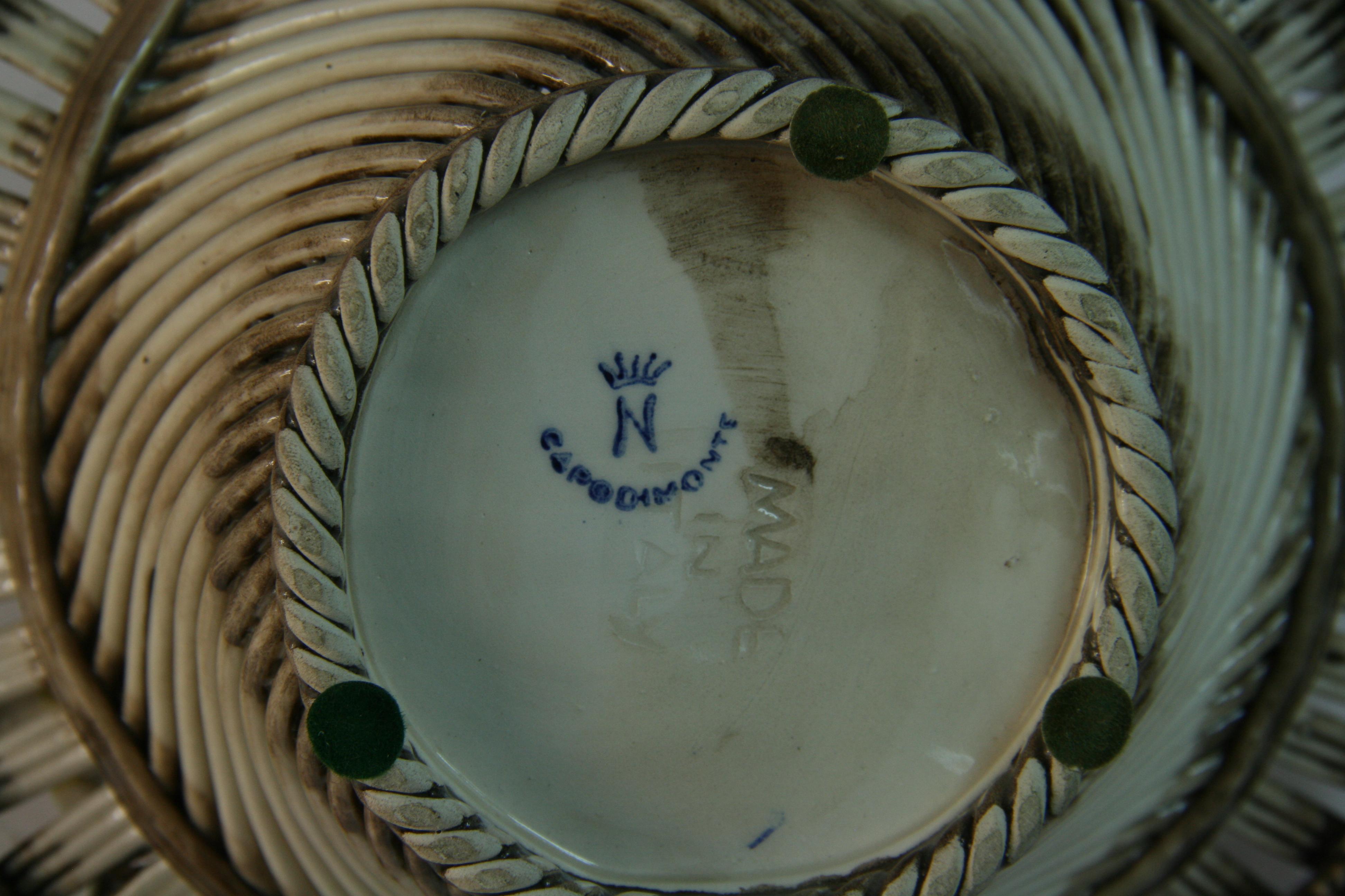 Vintage Italian CopoDiMonte Braided Porcelain Basket For Sale 4