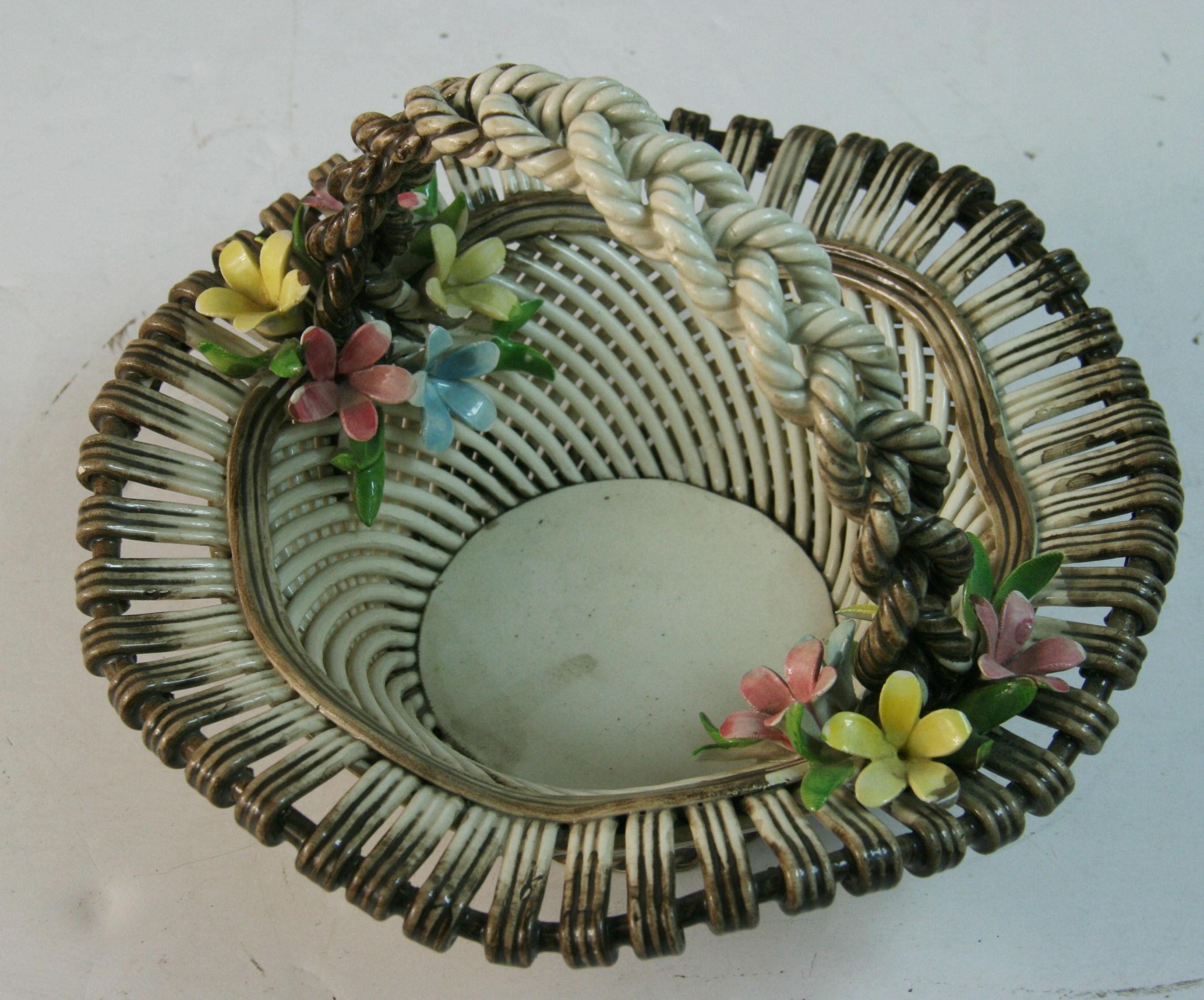 Vintage Italian CopoDiMonte Braided Porcelain Basket For Sale 5