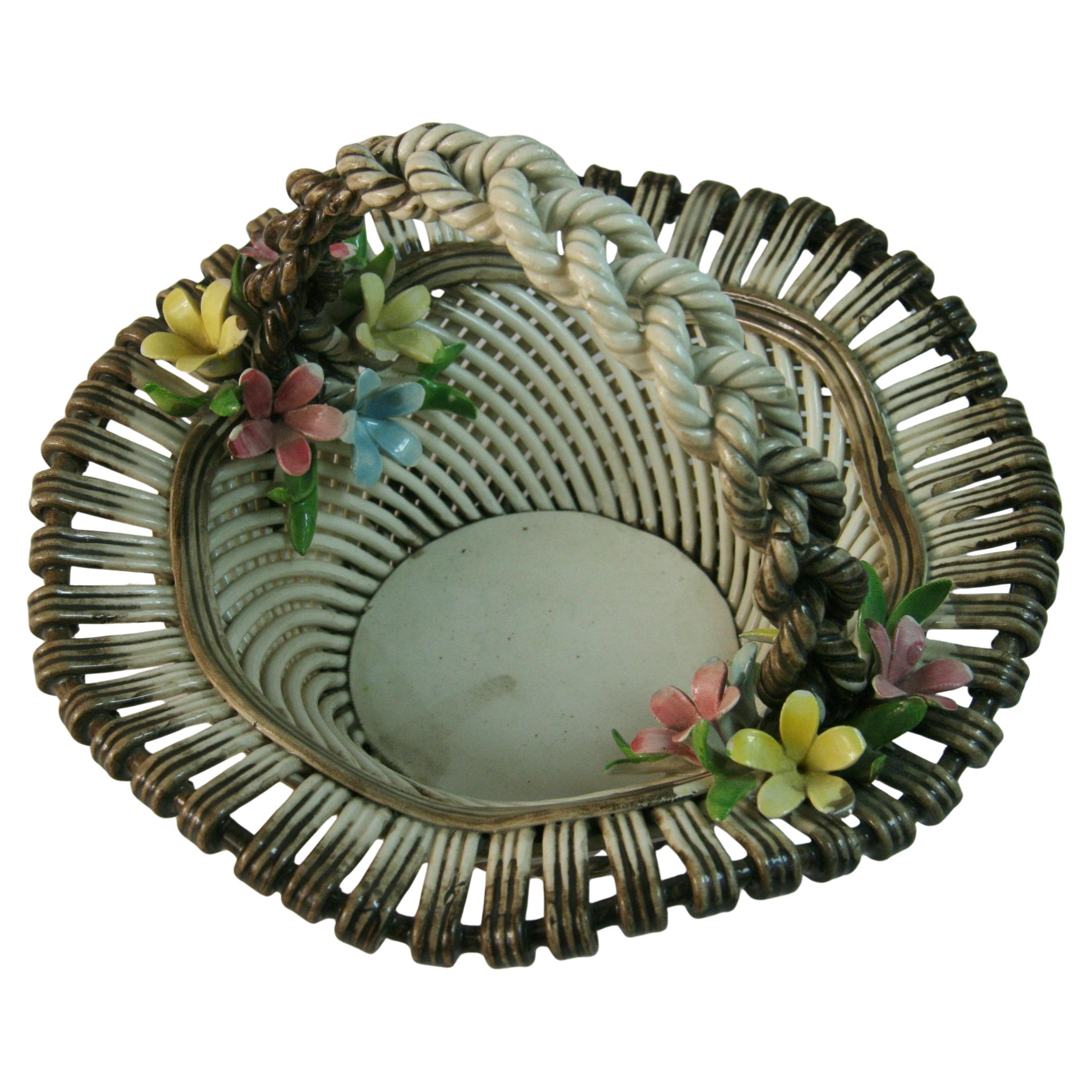 Vintage Italian CopoDiMonte Braided Porcelain Basket For Sale