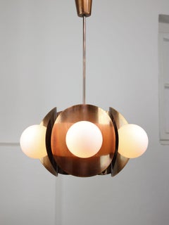 Vintage Italian Copper and Opaline Chandelier, 1970s