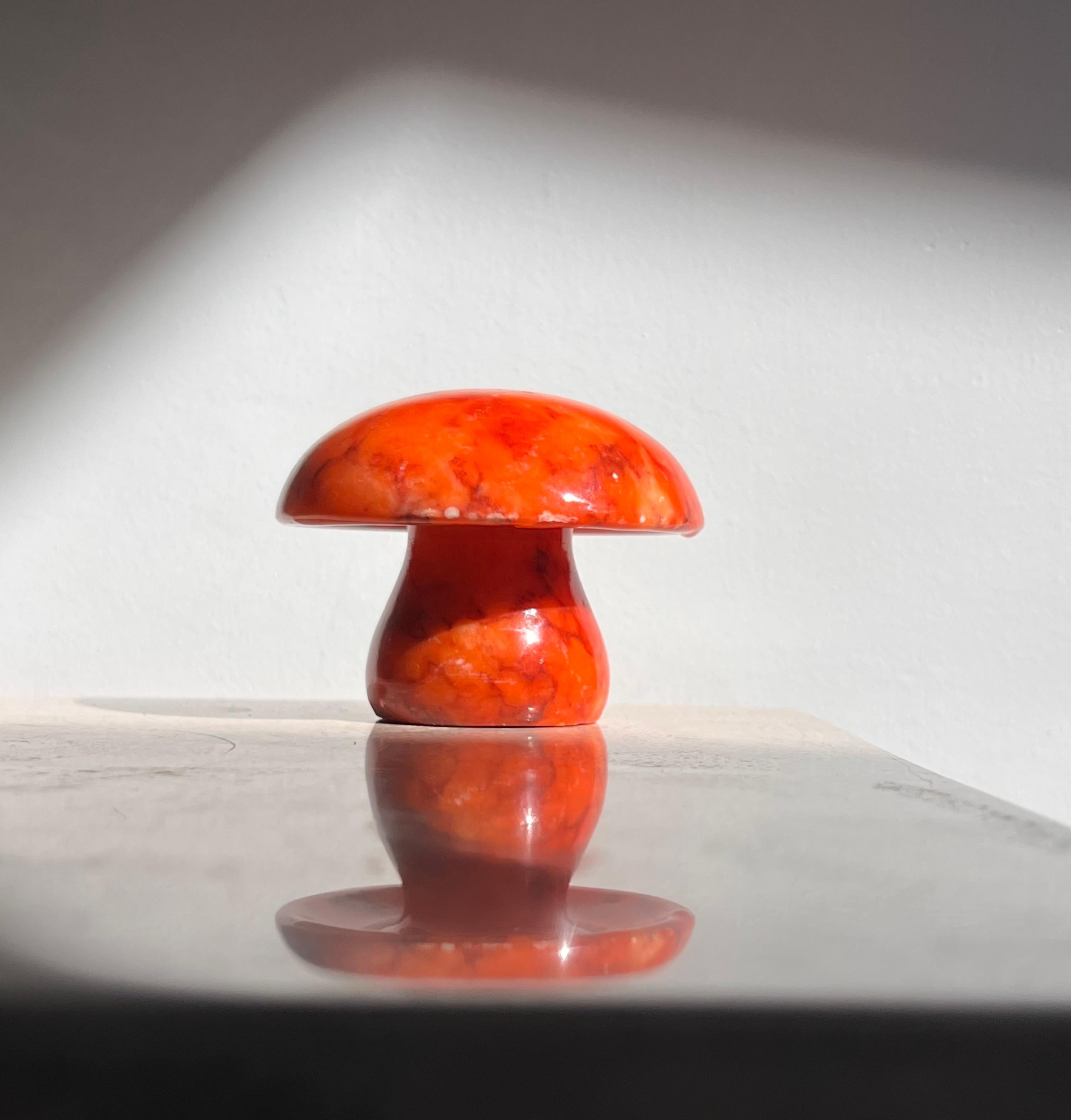 20th Century Vintage Italian Coral Red Marble Mushroom Objet / Paperweight, 1960s