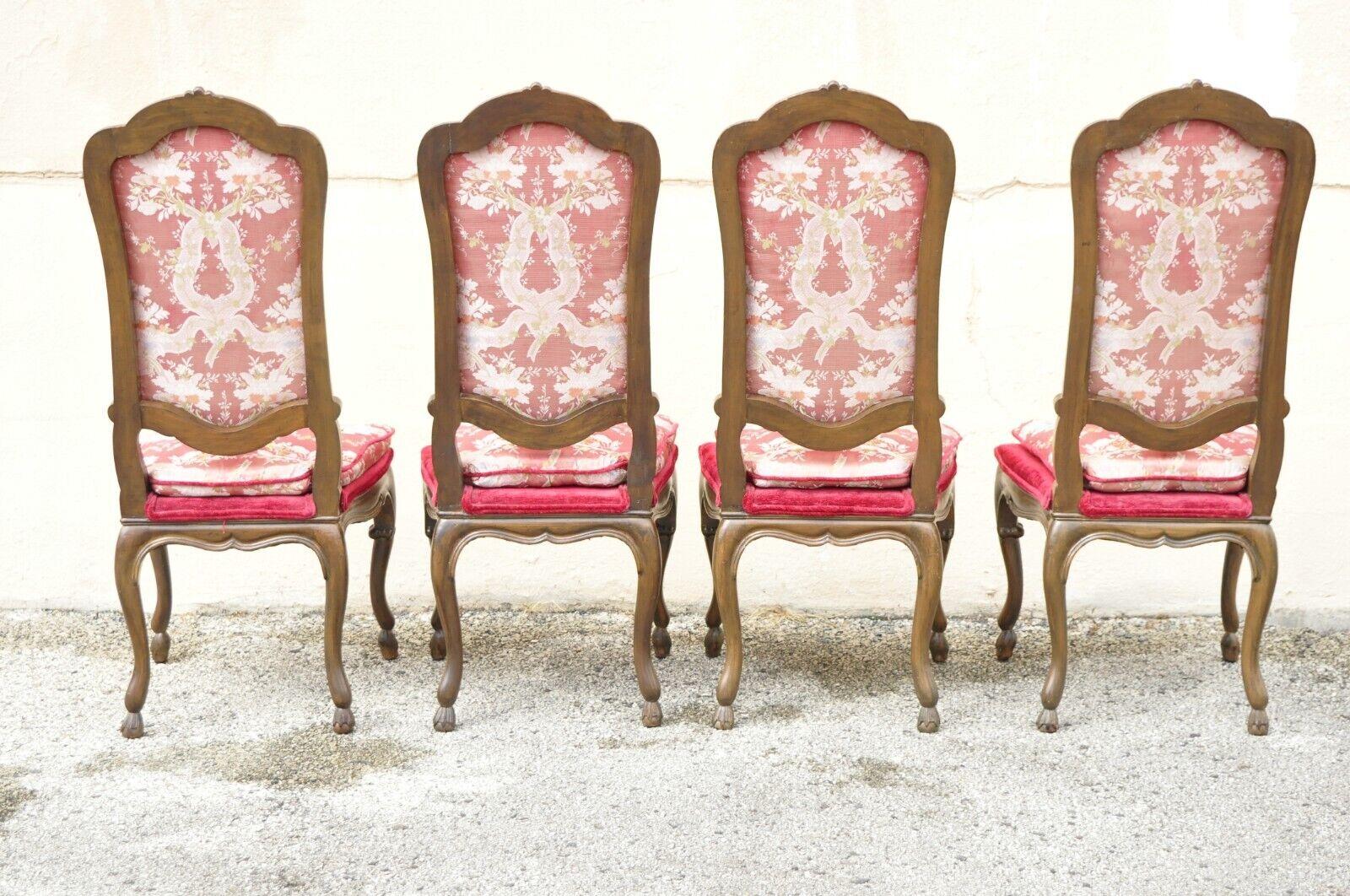 Vintage Italian Country Provincial Carved Walnut Red Dining Chairs - Set of 6 For Sale 6