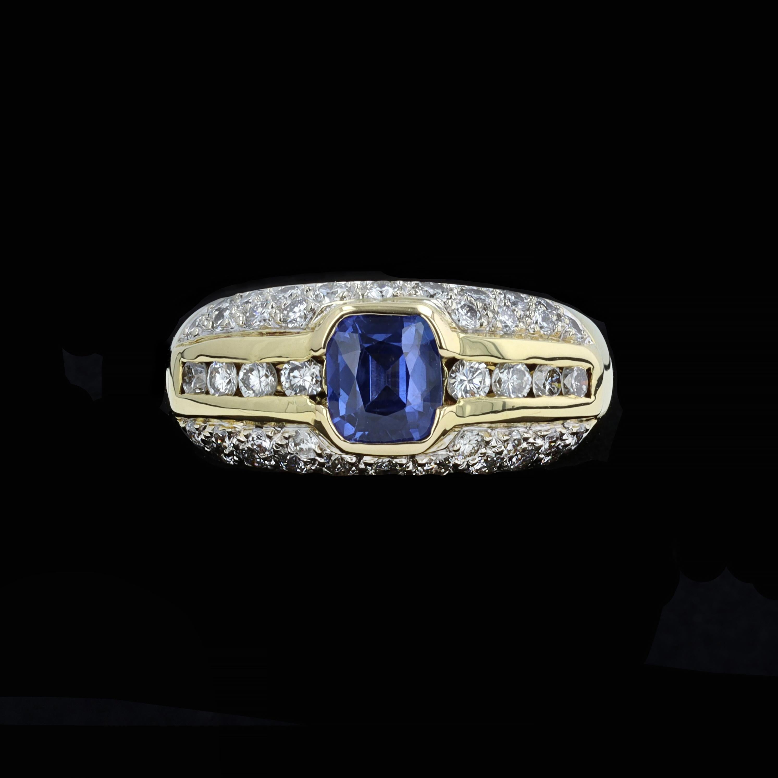 Italienischer handgefertigter Saphir- und Diamantring im Vintage-Stil im Zustand „Hervorragend“ im Angebot in NEW ORLEANS, LA