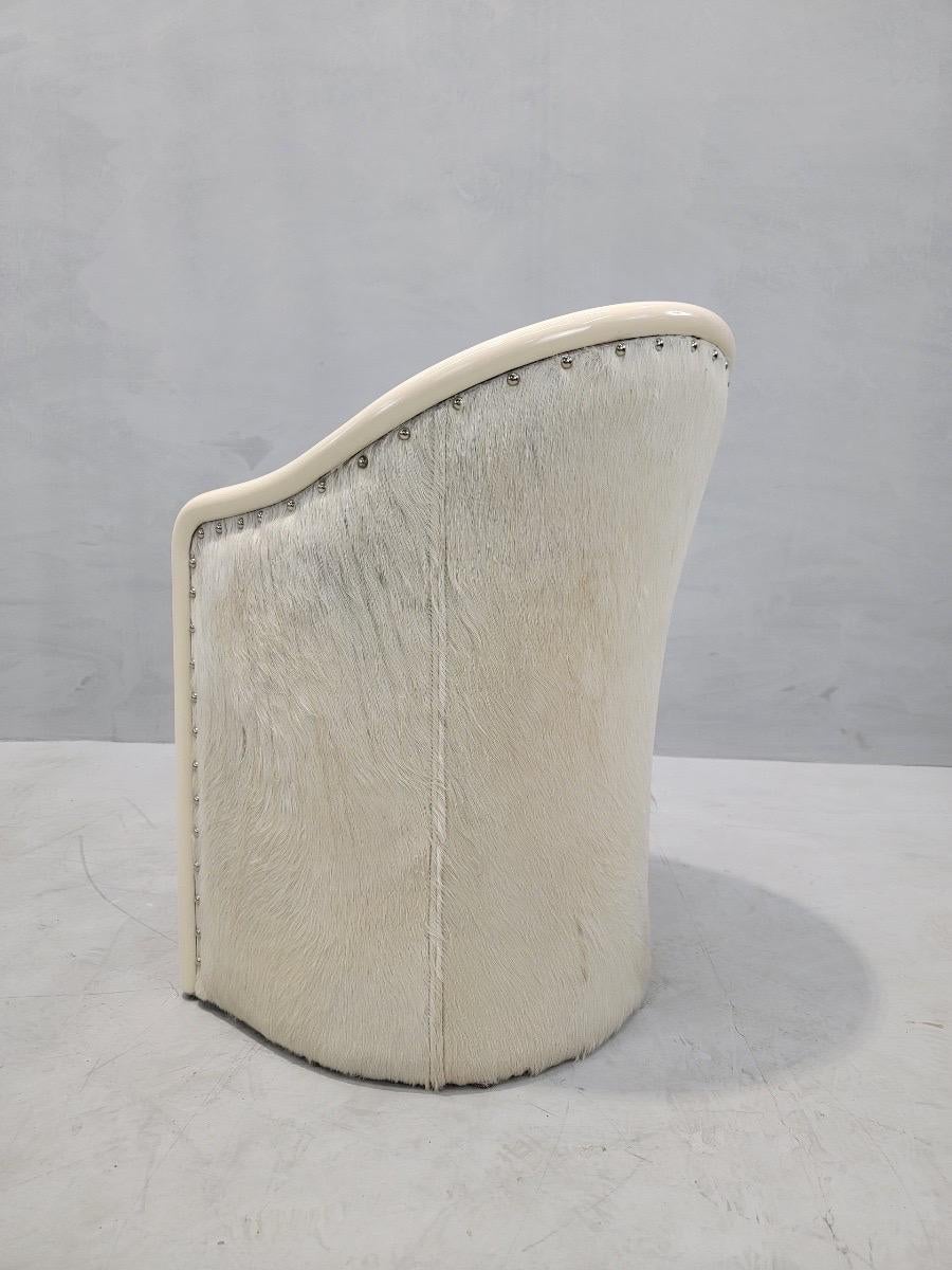 Mid-Century Modern Vintage Italian Cream Lacquer Barrel Back Occasional Chair by Tonon For Sale