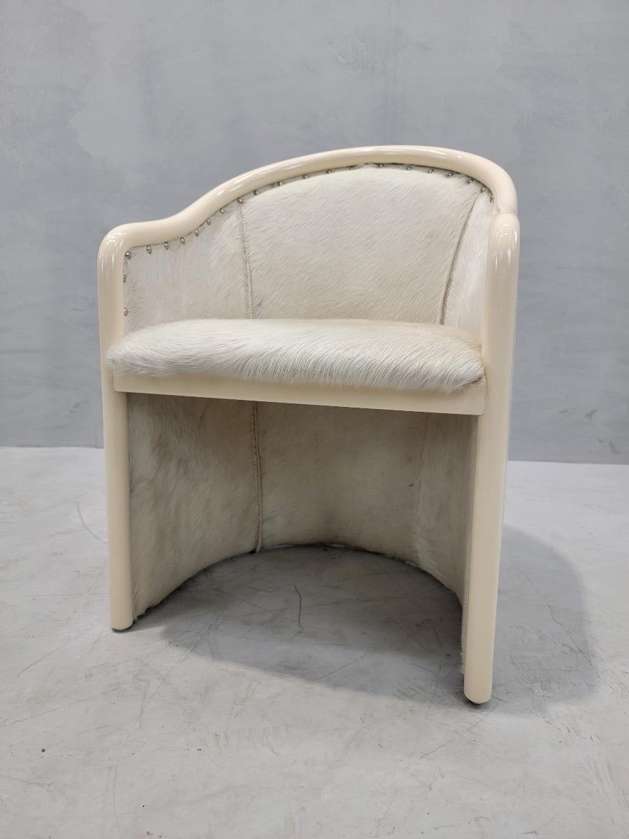 Vintage Italian Cream Lacquer Barrel Back Occasional Chair by Tonon For Sale 2