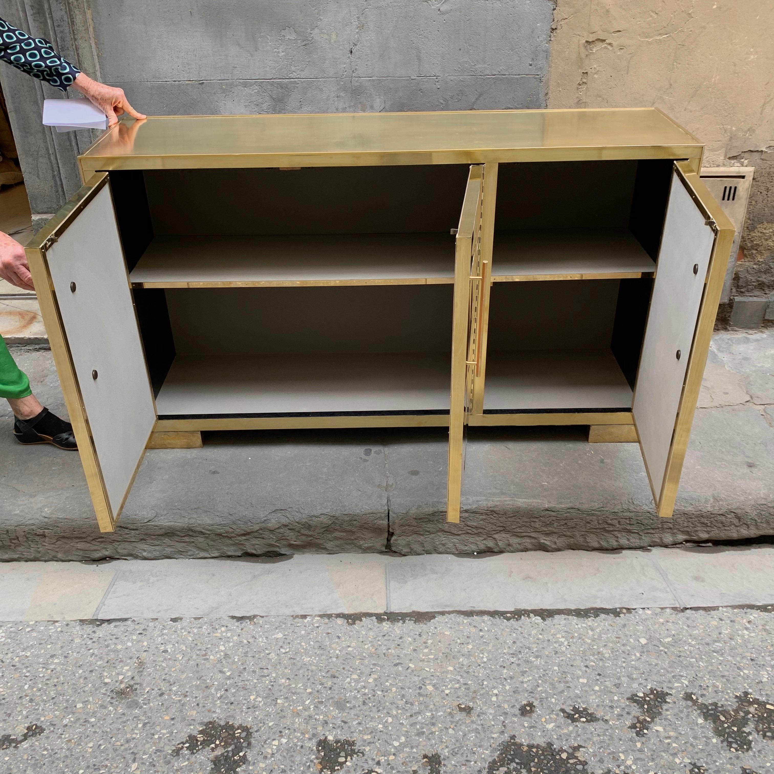 Vintage Italian Credenza, Brass Copper and Steel Plates, Geometric Design, 1970s 13