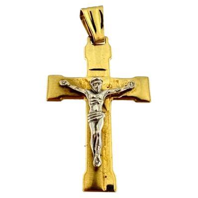 Crucifix italien vintage en or jaune et blanc 18 carats 