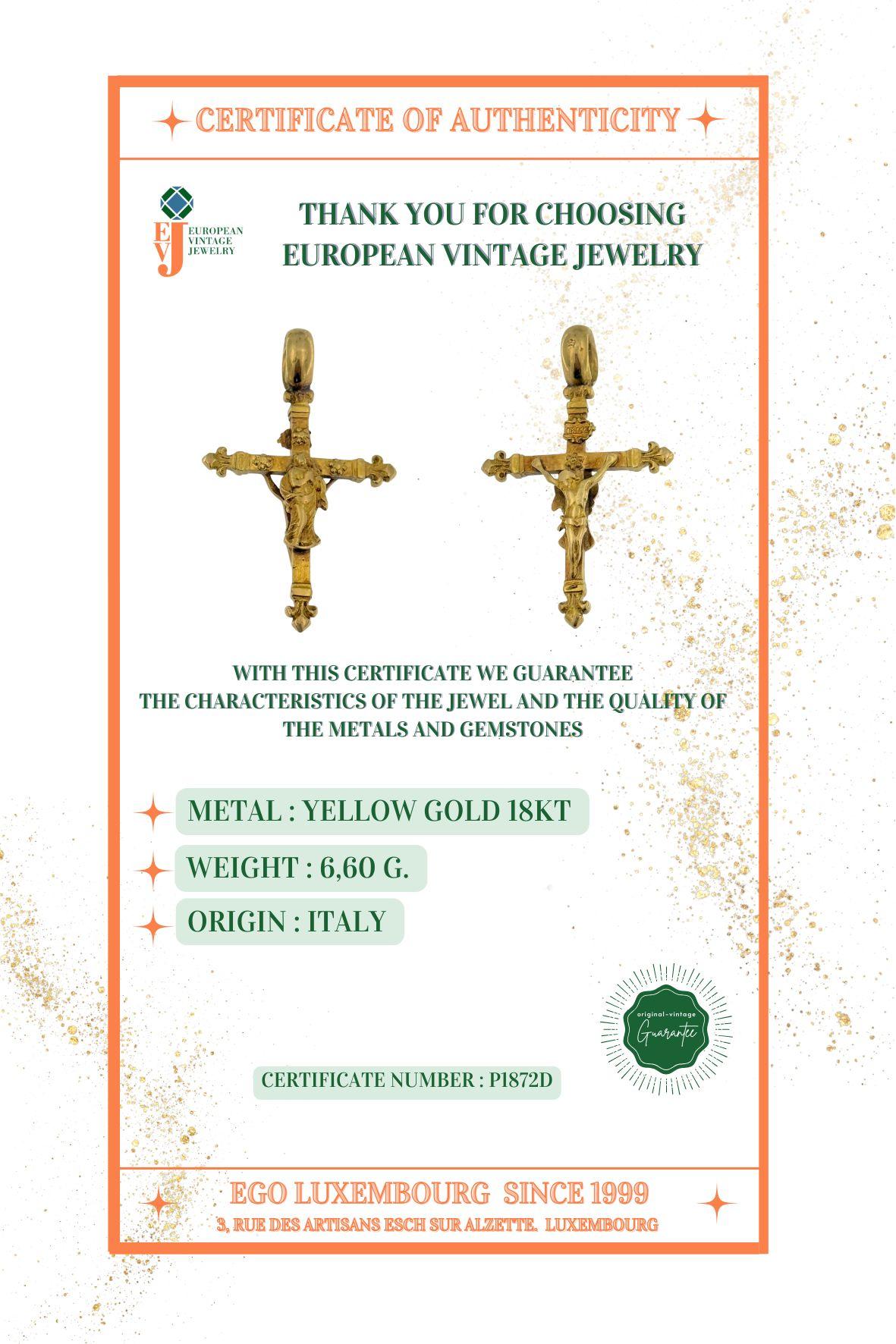 Vintage Italian Crucifix Double-Sided 14 karat Yellow Gold 5
