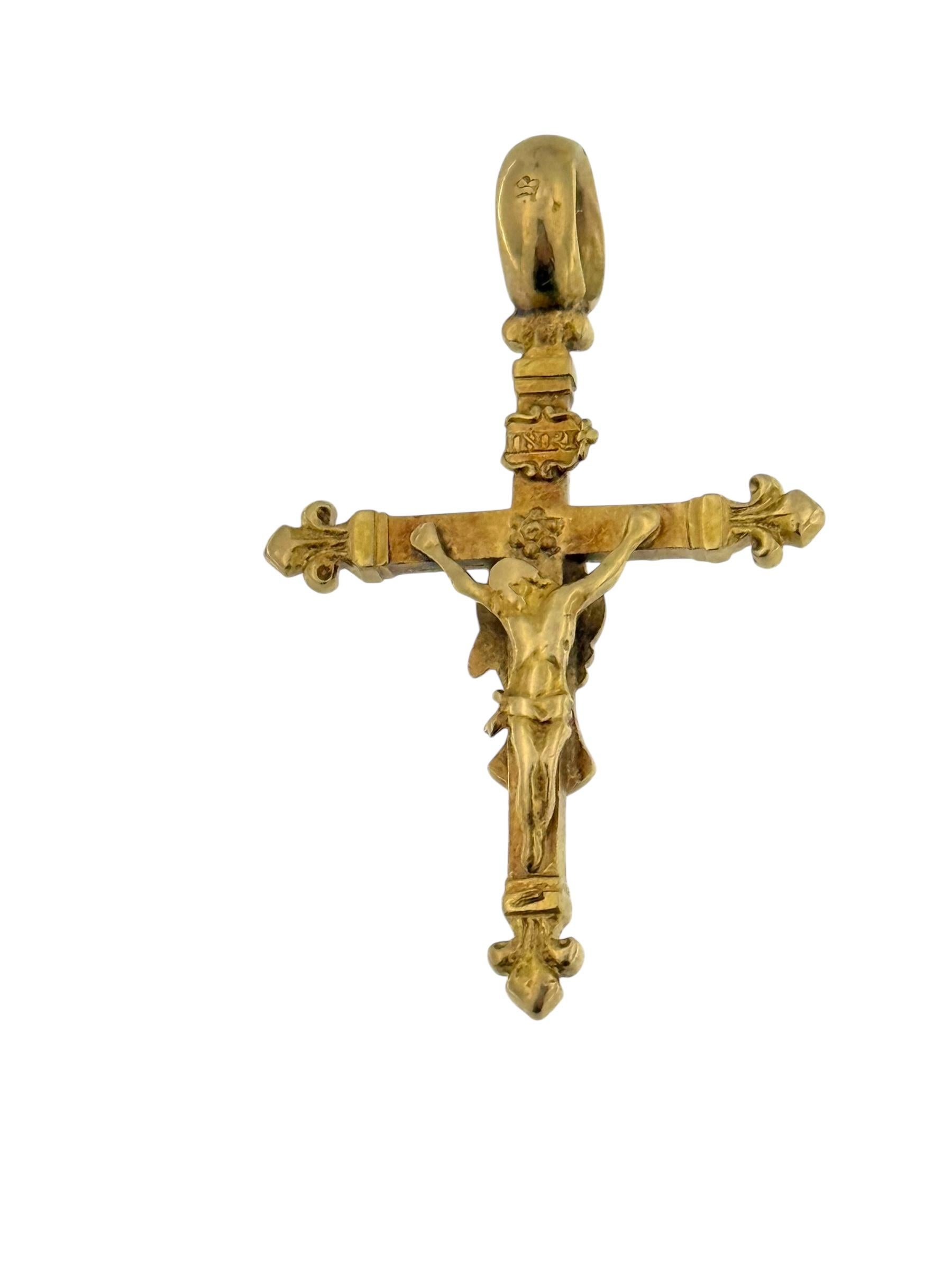 Artisan Vintage Italian Crucifix Double-Sided 14 karat Yellow Gold