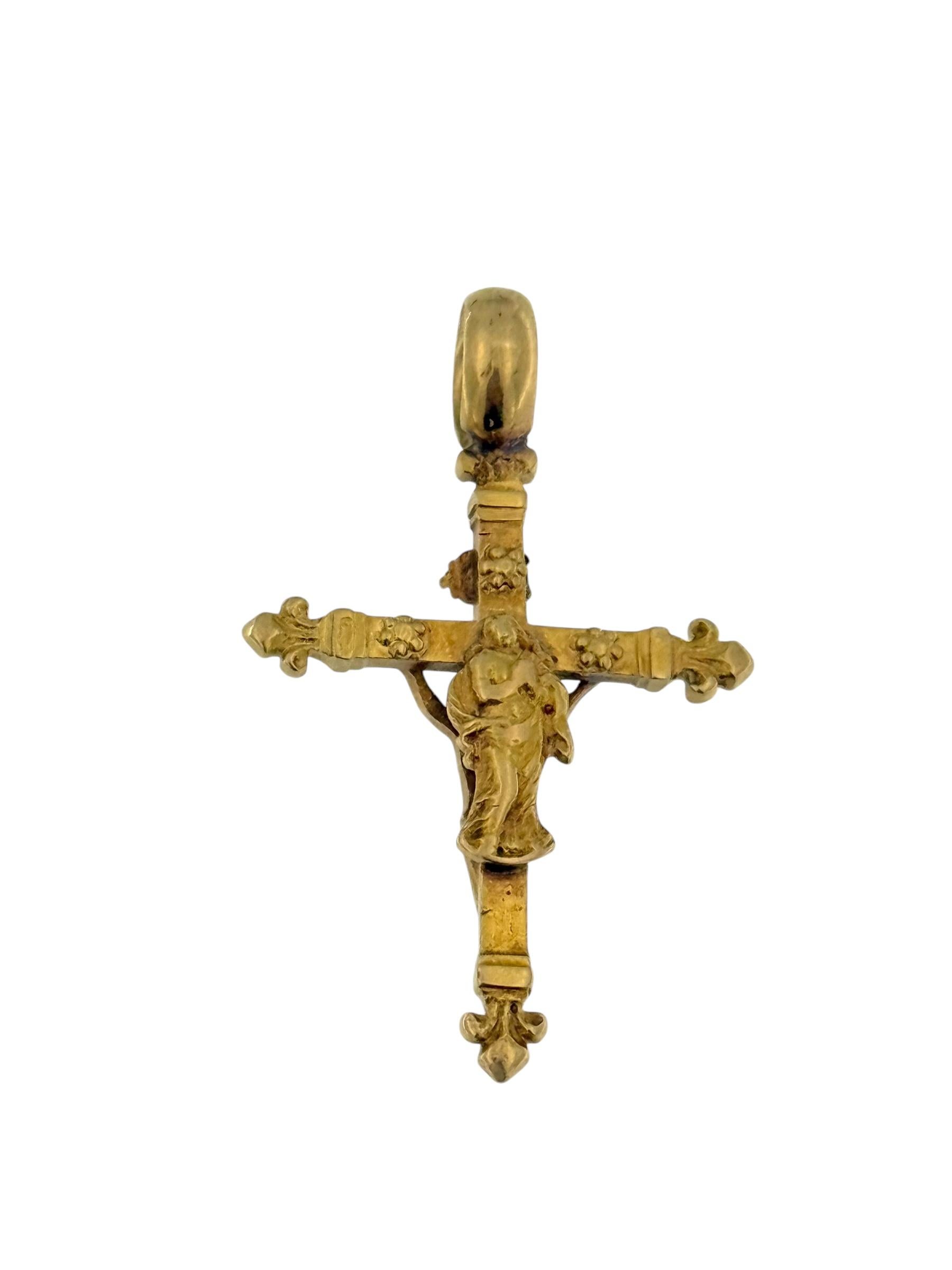 Vintage Italian Crucifix Double-Sided 14 karat Yellow Gold In Good Condition In Esch sur Alzette, Esch-sur-Alzette