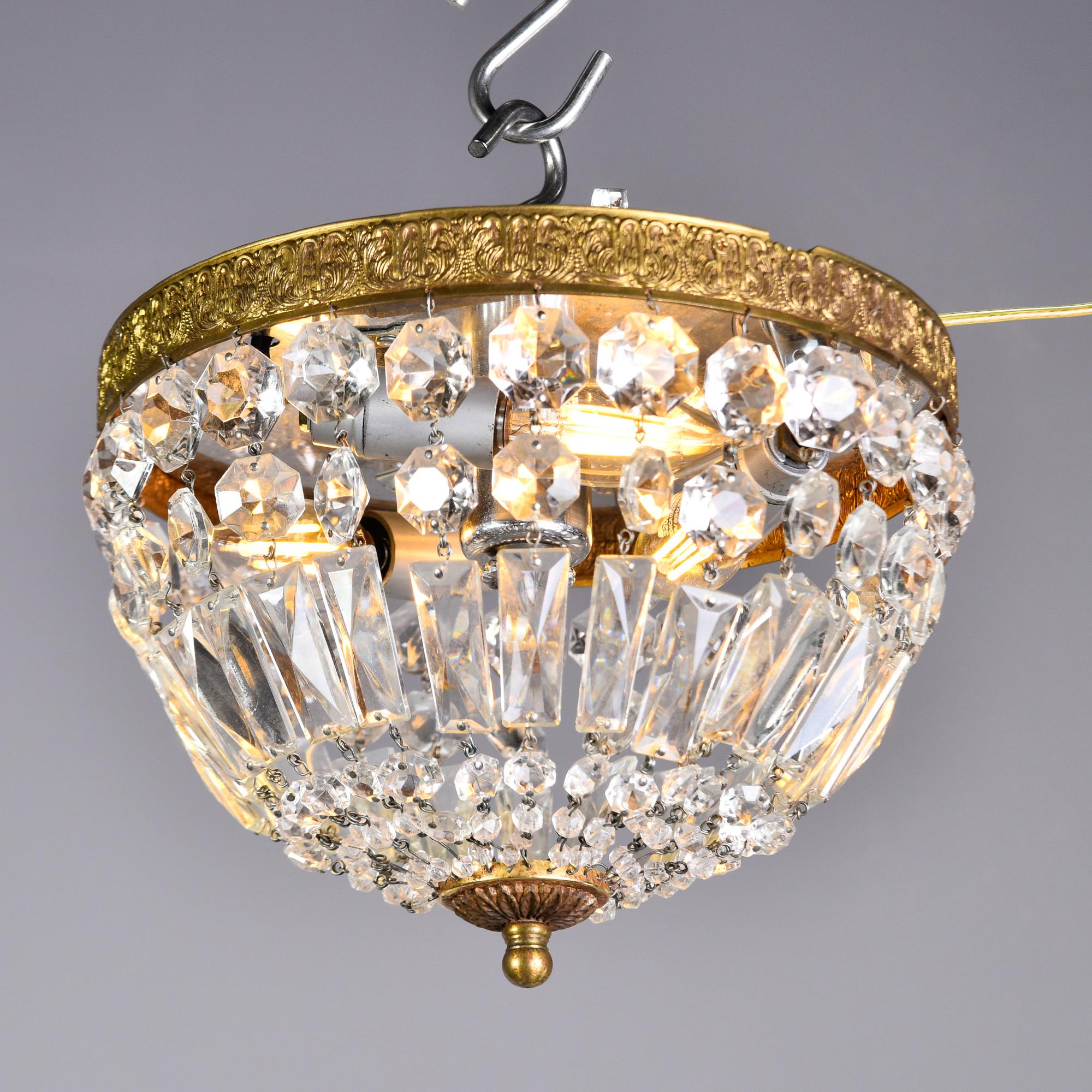 Vintage Italian Crystal and Brass Basket Form Ceiling Fixture For Sale 6