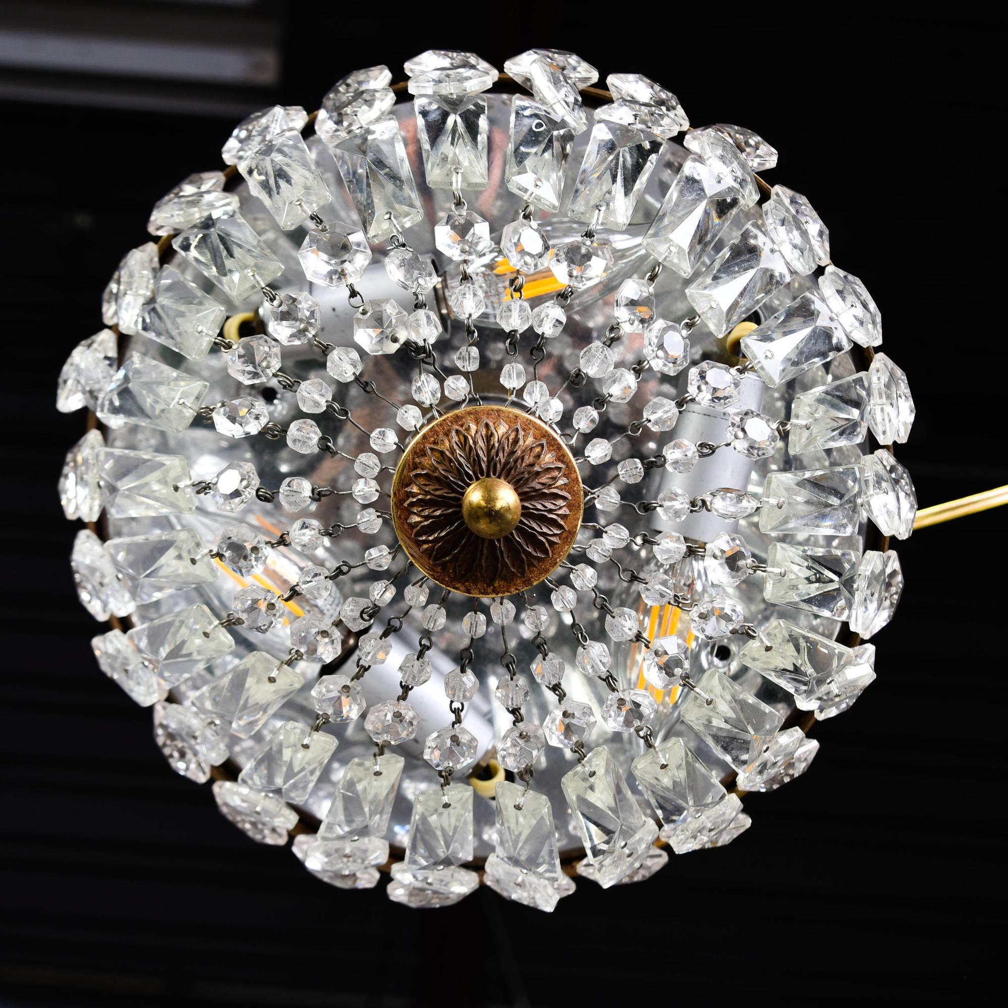 20th Century Vintage Italian Crystal and Brass Basket Form Ceiling Fixture For Sale
