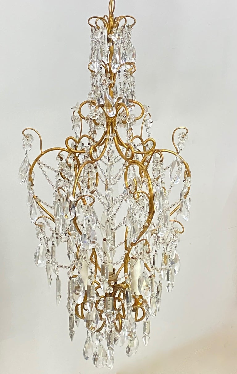 Metal Vintage Italian Crystal and Glass Pendant Chandelier For Sale