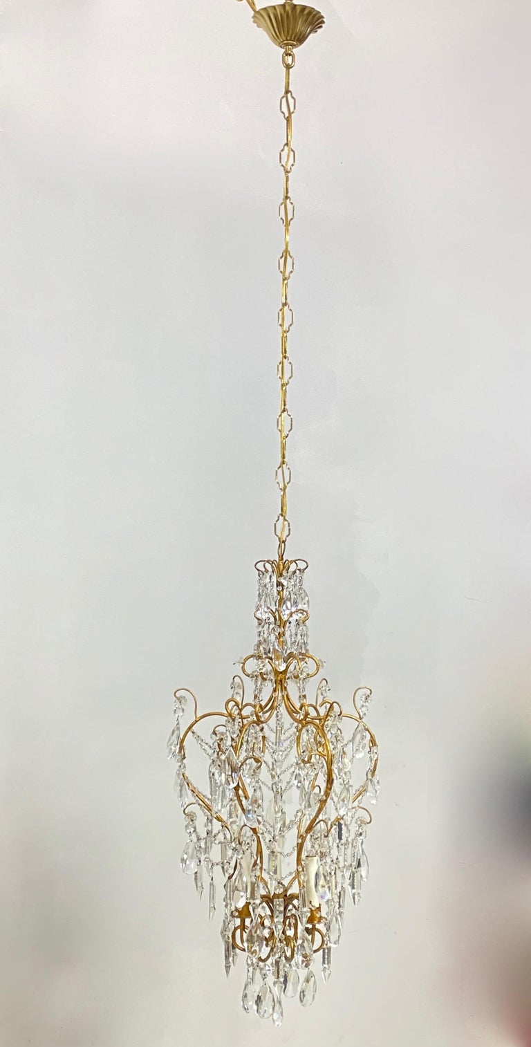 Vintage Italian Crystal and Glass Pendant Chandelier For Sale 1