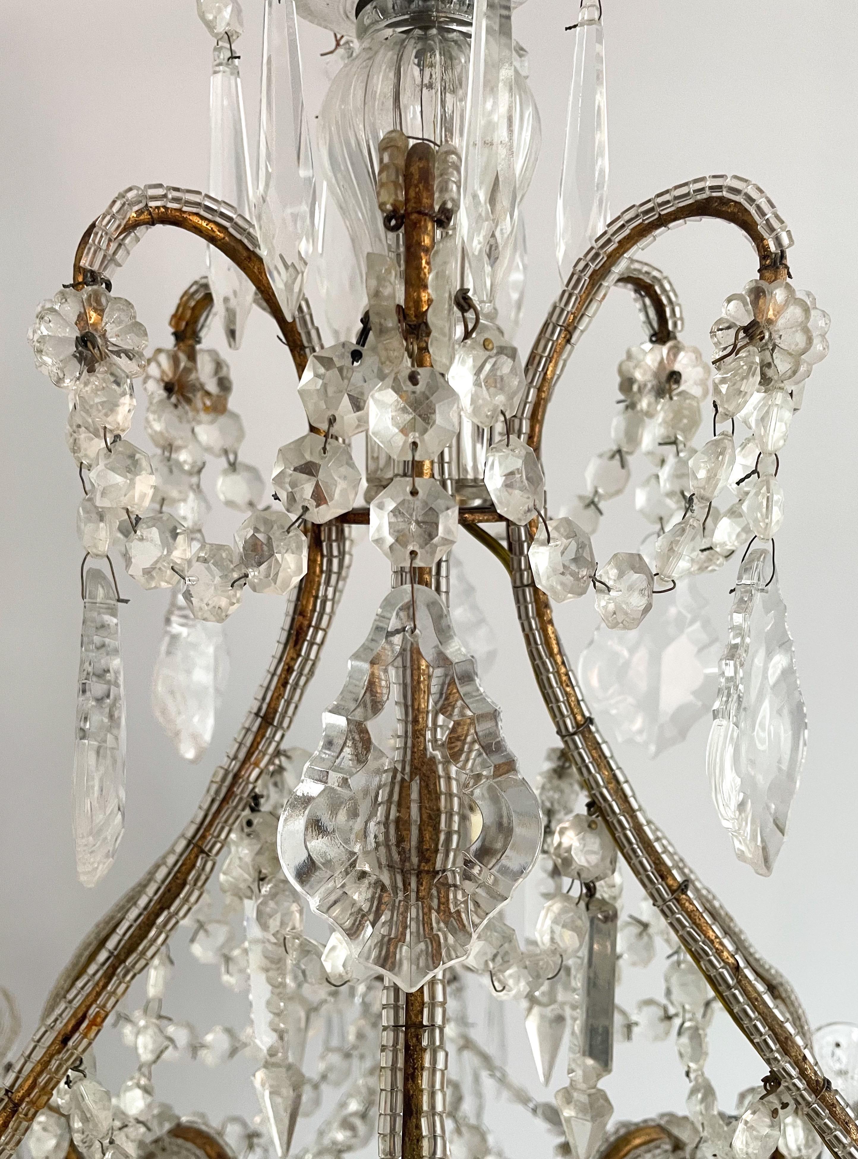 Vintage Italian Crystal Beaded Chandelier In Good Condition In Los Angeles, CA