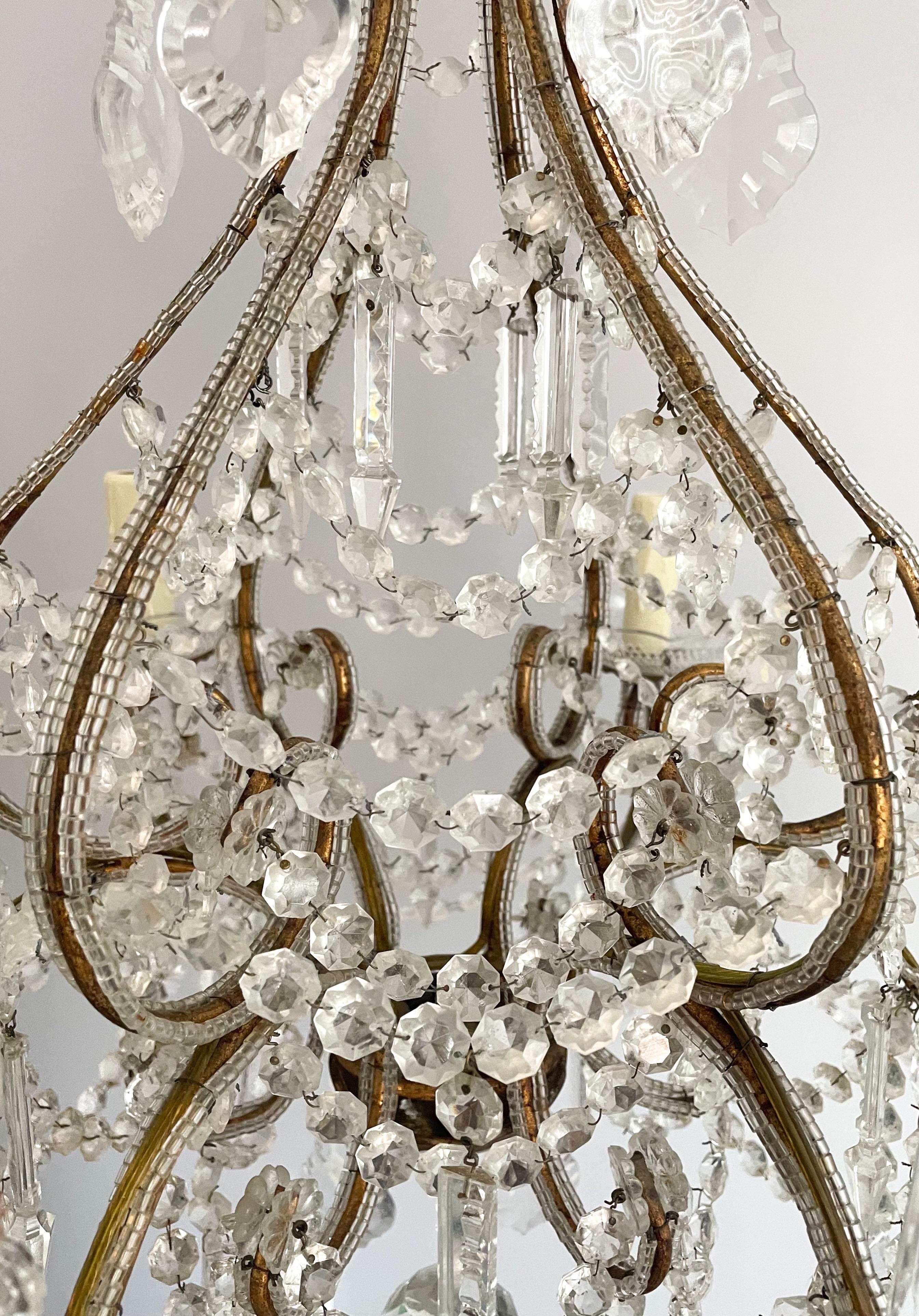 Mid-20th Century Vintage Italian Crystal Beaded Chandelier