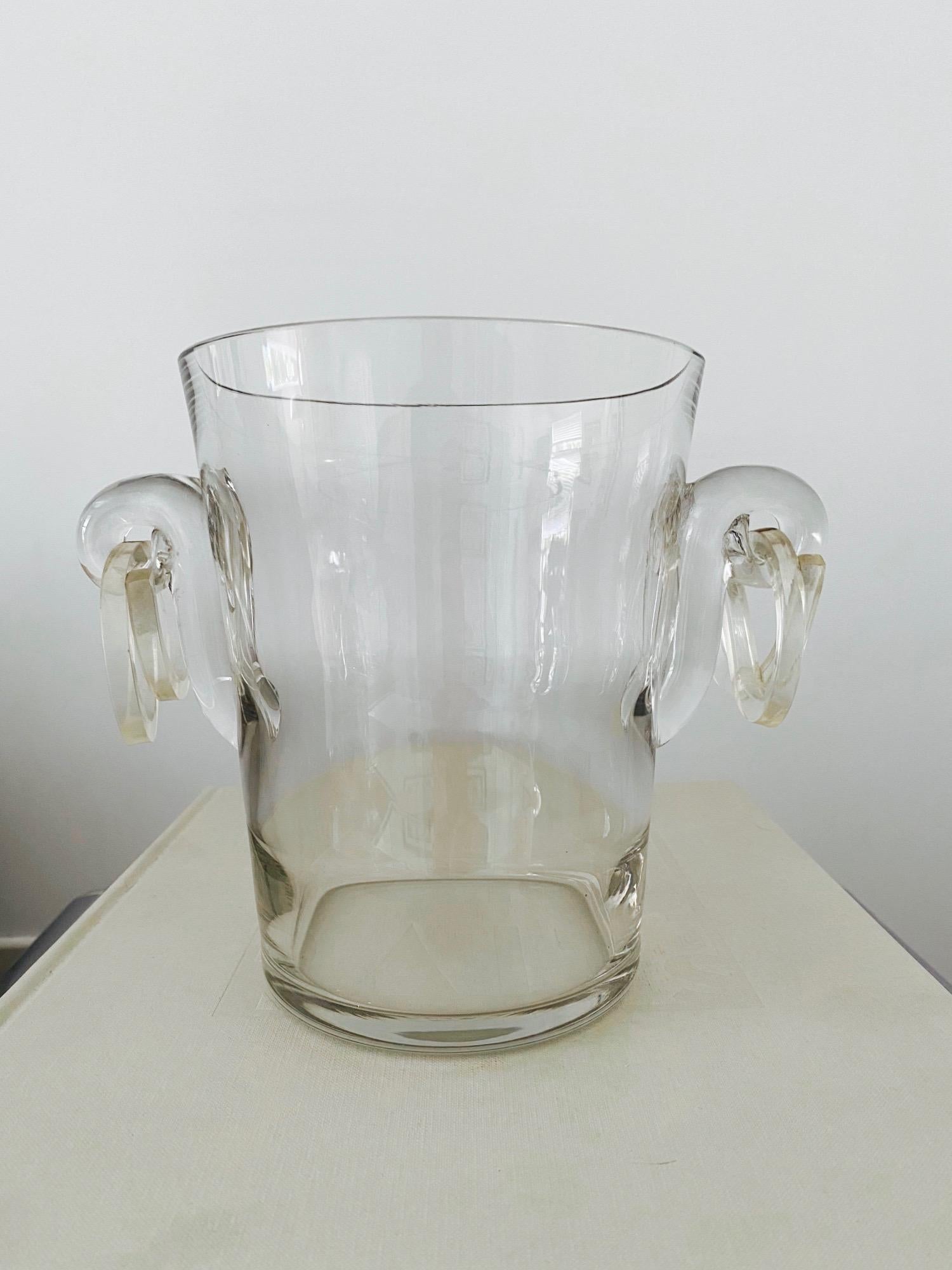 Mid-Century Modern Vintage Italian Crystal Champagne Cooler with Lucite Handles, c. 1970's