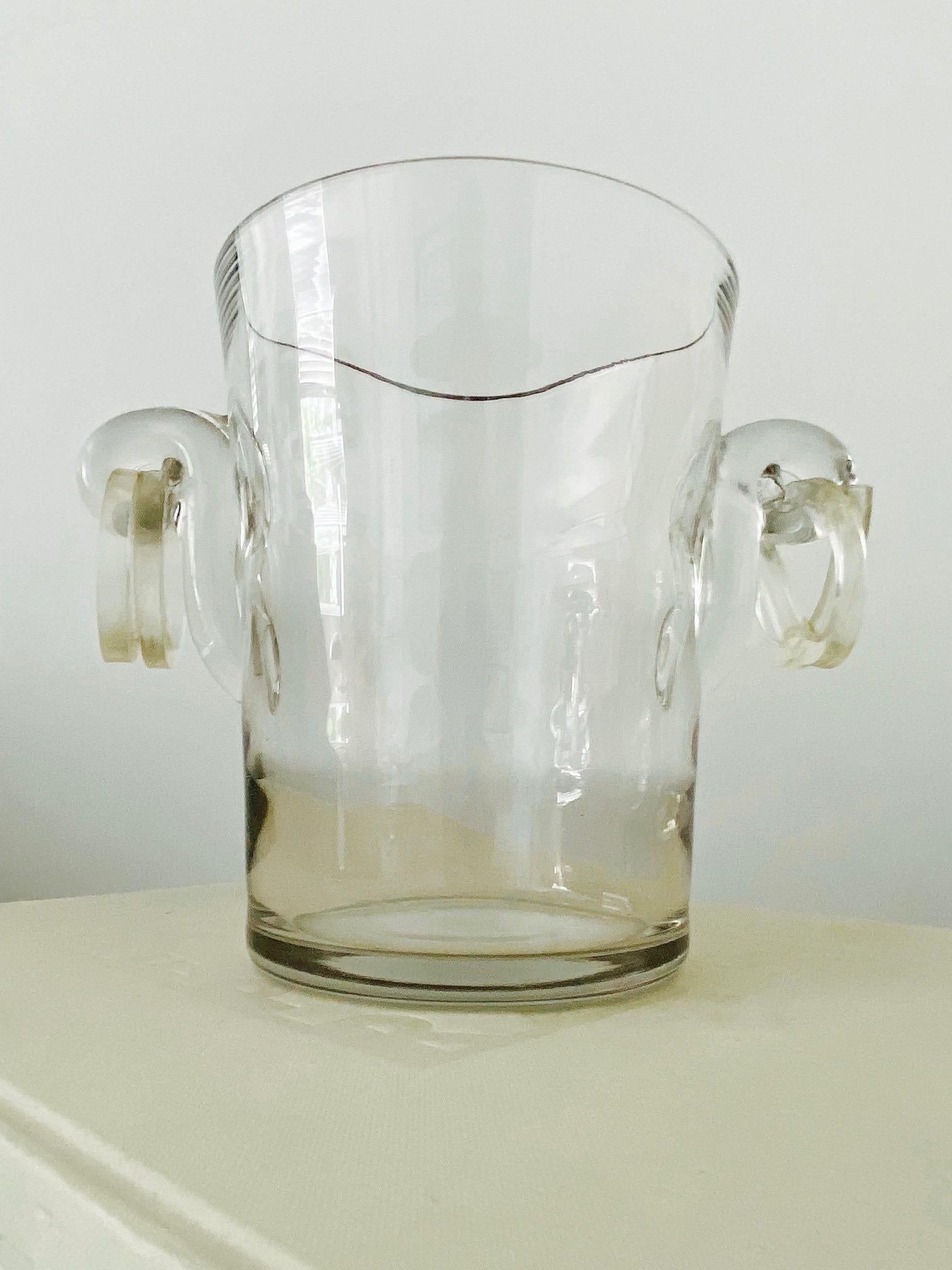 Beveled Vintage Italian Crystal Champagne Cooler with Lucite Handles, c. 1970's
