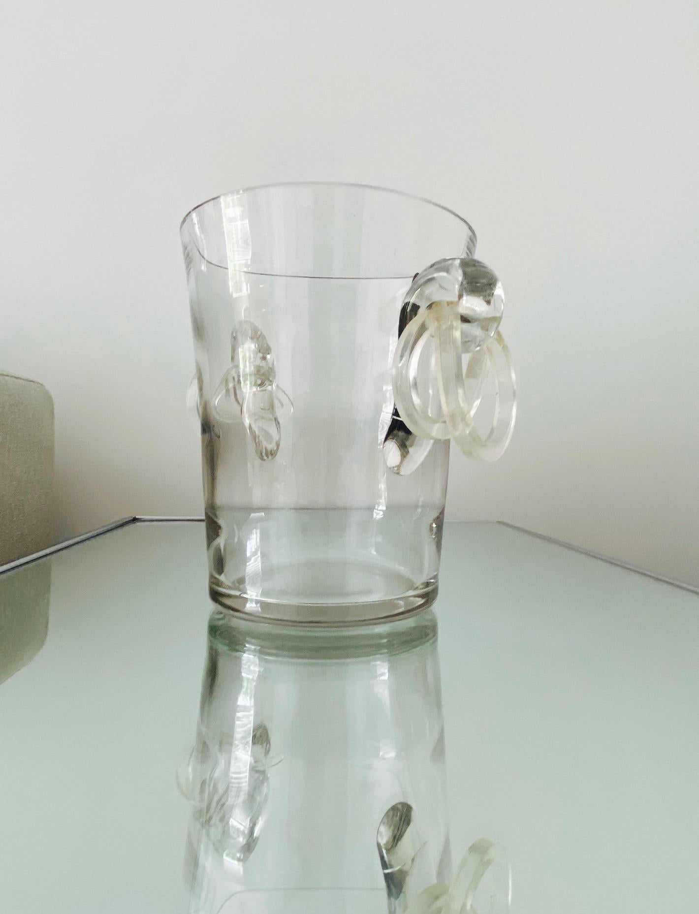 Vintage Italian Crystal Champagne Cooler with Lucite Handles, c. 1970's 2