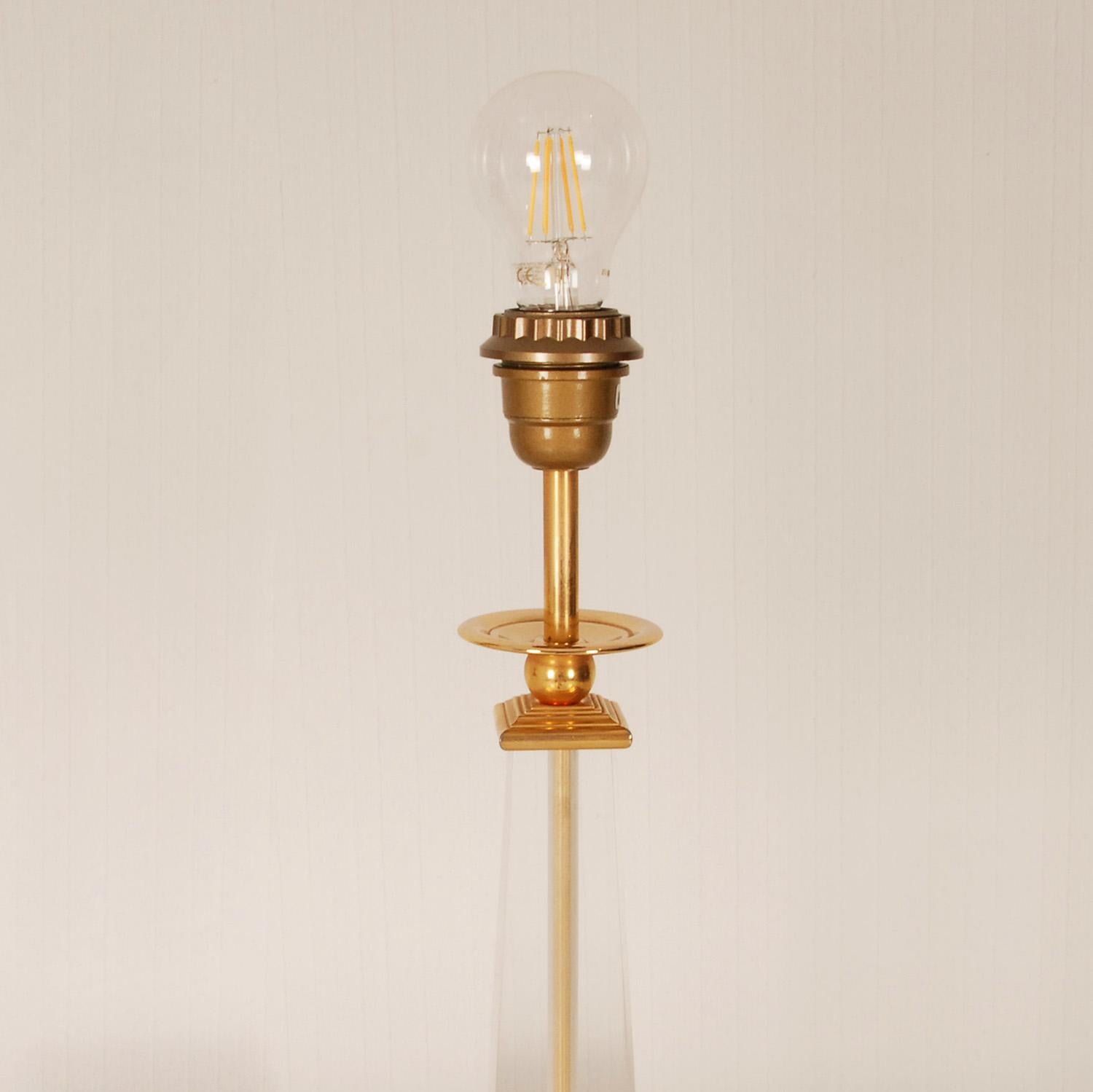 Vintage Italian Crystal Glass Lamps Gold Gilded Brass Lucite Table Lamp a Pair 7