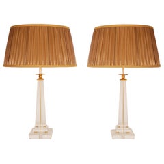 Vintage Italian Crystal Glass Lamps Gold Gilded Brass Lucite Table Lamp a Pair