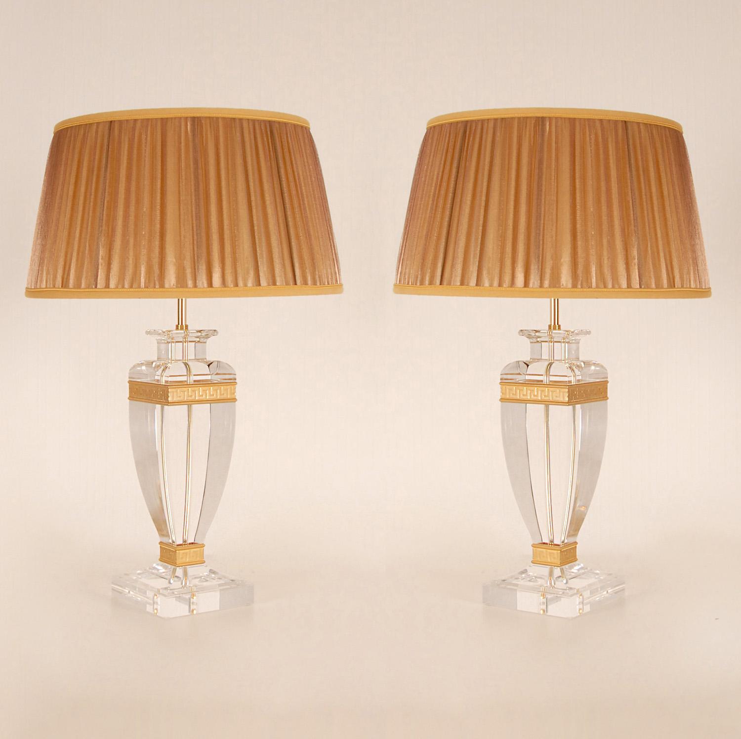 20th Century Vintage Italian Crystal Glass Vase Lamps Lucite Gold Banded Versace Style