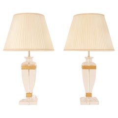 Lampes à vase italiennes vintage en verre de cristal avec bandes dorées en lucite style Versace