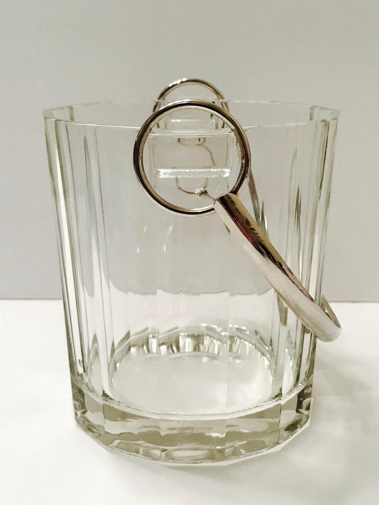 Vintage Italian Crystal Ice Bucket with Nickel Handle, 1970s at 1stDibs