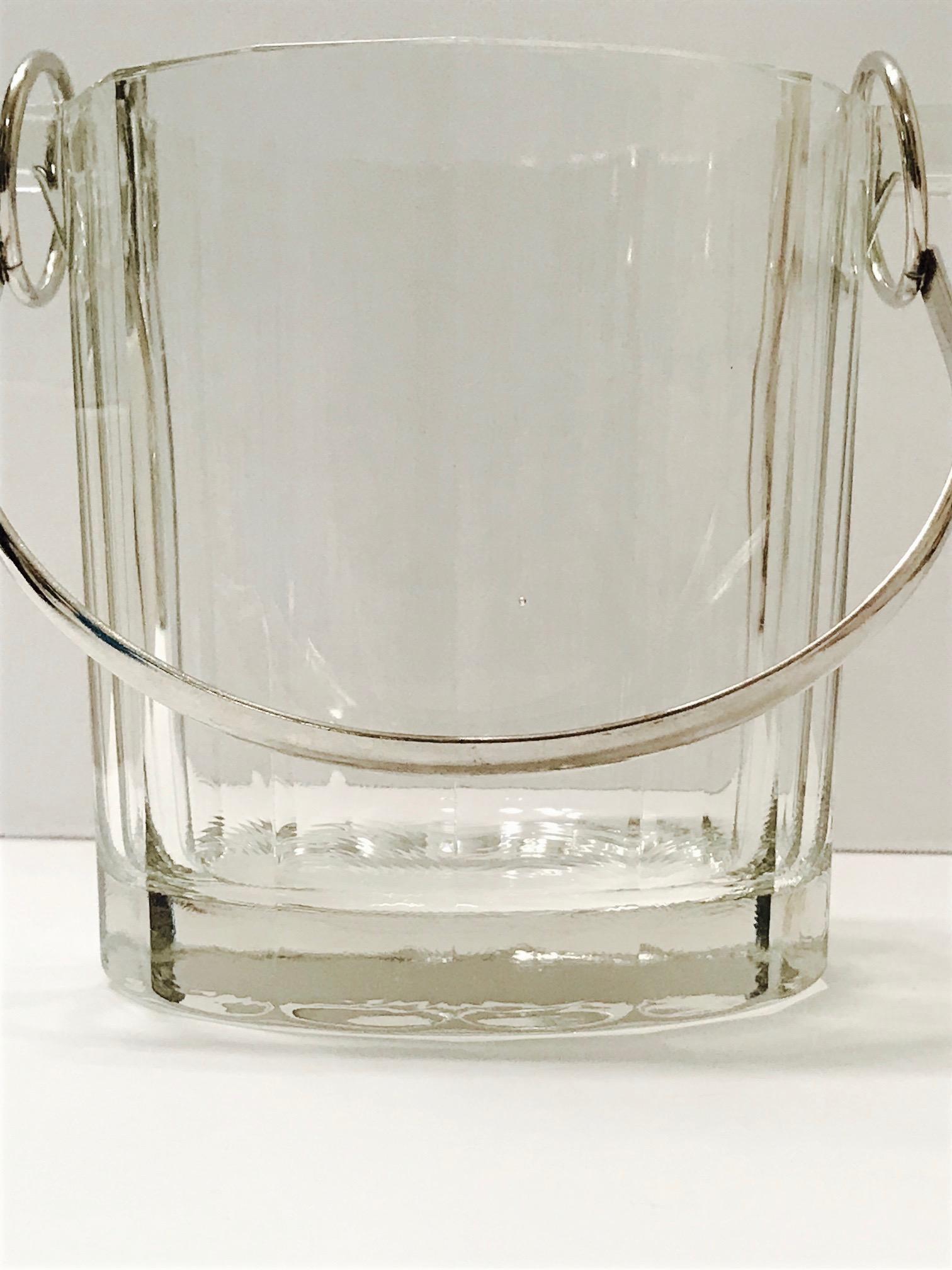 Vintage Italian Crystal Ice Bucket with Nickel Handle, 1970s In Good Condition In Fort Lauderdale, FL