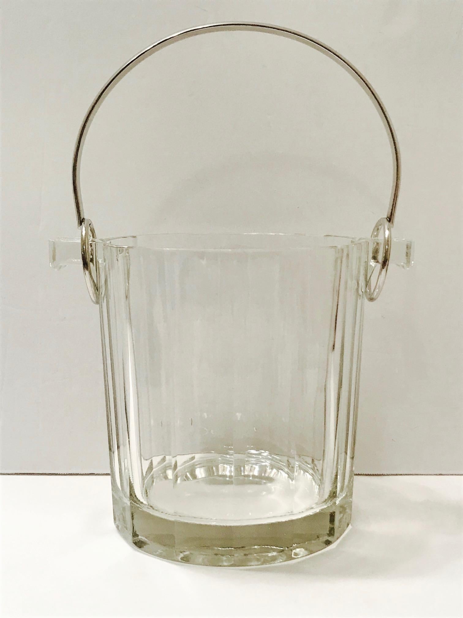Late 20th Century Vintage Italian Crystal Ice Bucket with Nickel Handle, 1970s