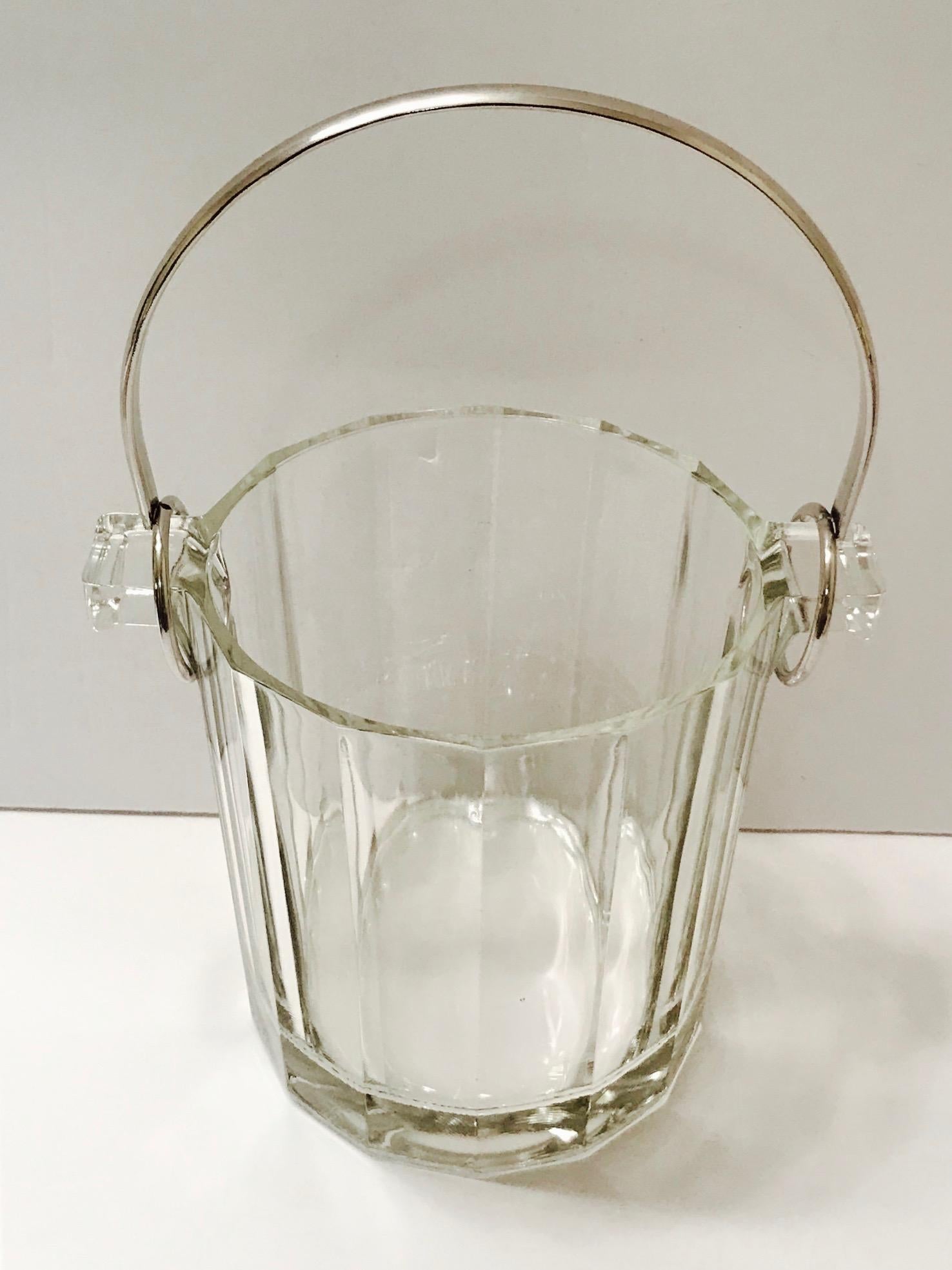 Vintage Italian Crystal Ice Bucket with Nickel Handle, 1970s 1