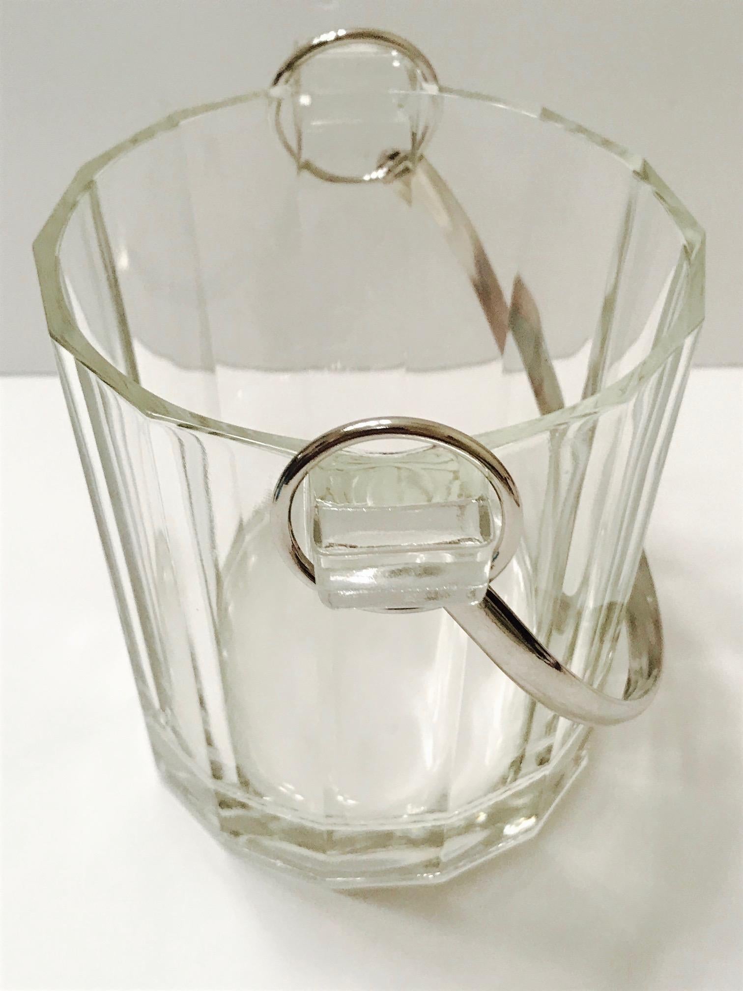 Vintage Italian Crystal Ice Bucket with Nickel Handle, 1970s 2