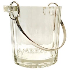 Vintage Italian Crystal Ice Bucket with Nickel Handle, 1970s