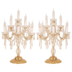Vintage Italian Crystal lamps Girandoles Par de Lámparas de Mesa de Bronce Dorado