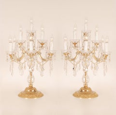 Vintage Italian Crystal lamps Girandoles Gold Gilded Bronze Table Lamps a Pair
