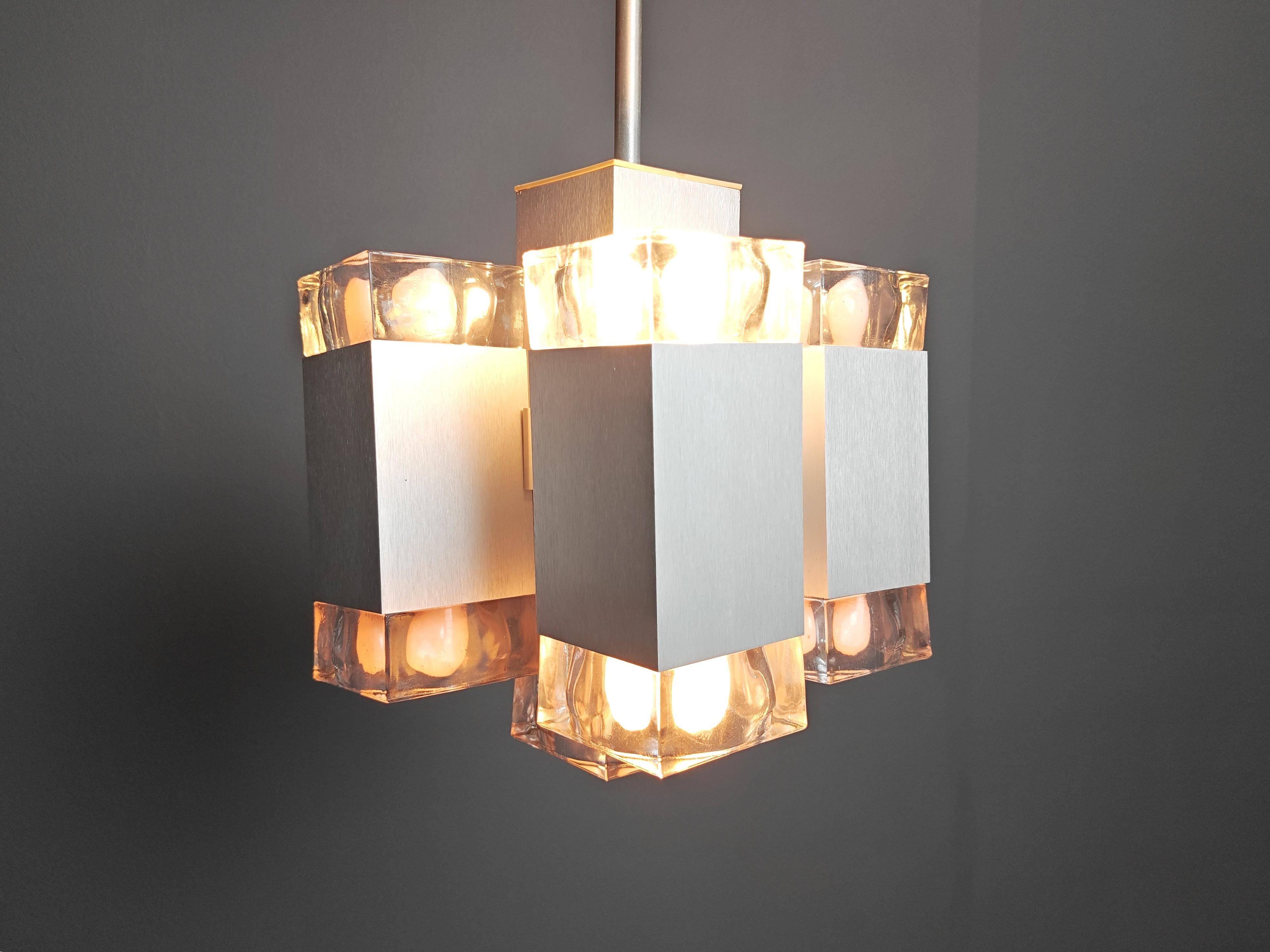 Italiano Lampadario cubico italiano vintage di Gaetano Sciolari, anni '70 in vendita